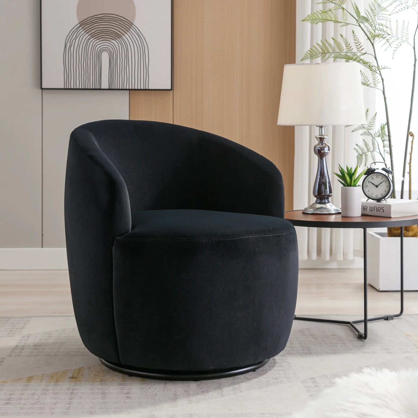 Teddy Fabric Upholstered Barrel Modern Swivel Accent Chair