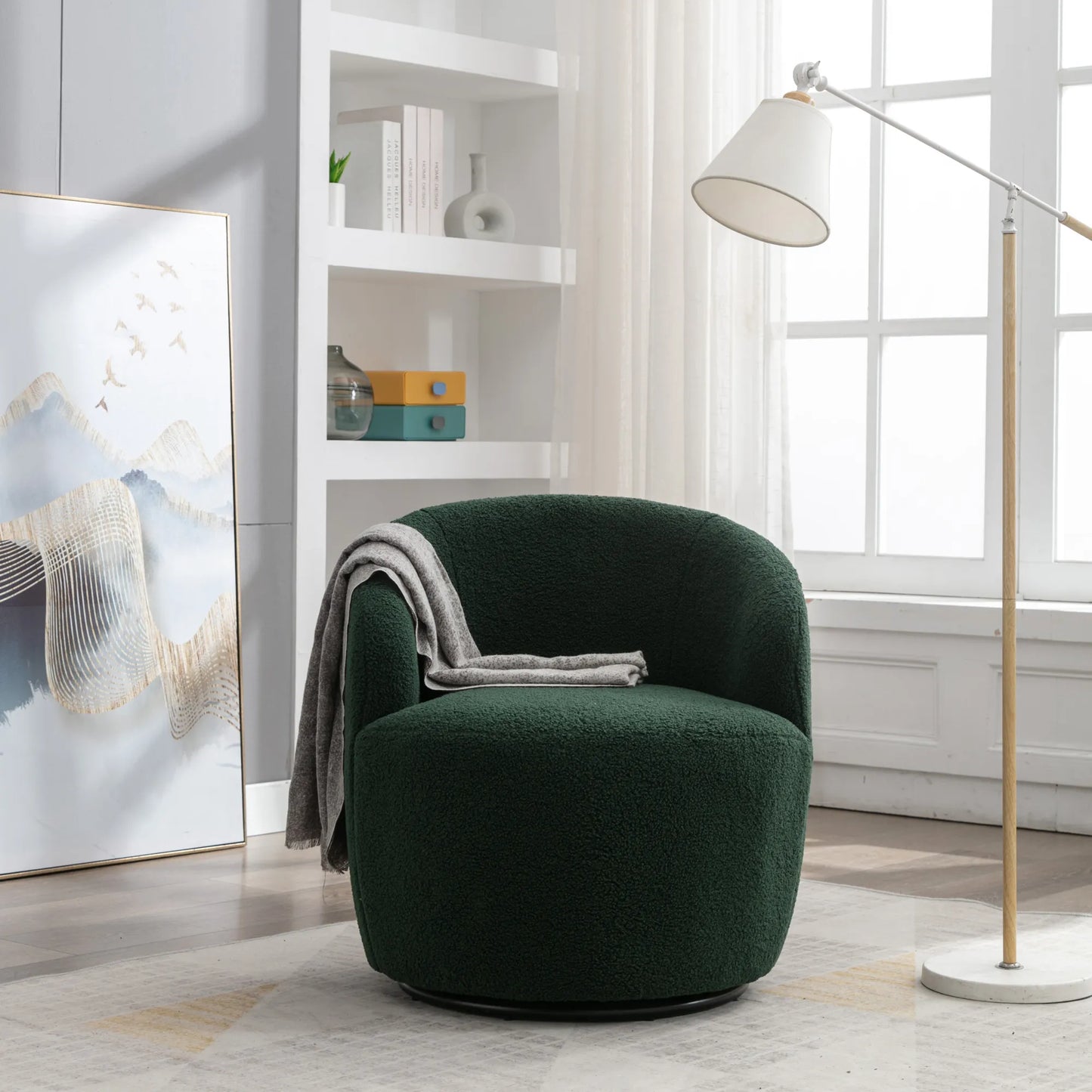 Teddy Fabric Upholstered Barrel Modern Swivel Accent Chair