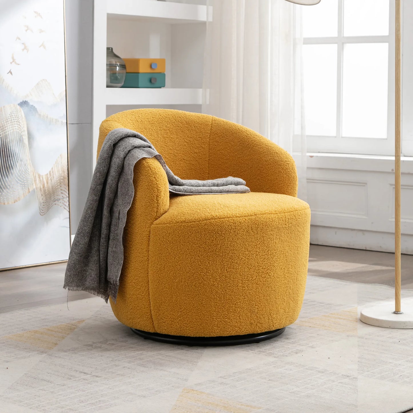 Teddy Fabric Upholstered Barrel Modern Swivel Accent Chair