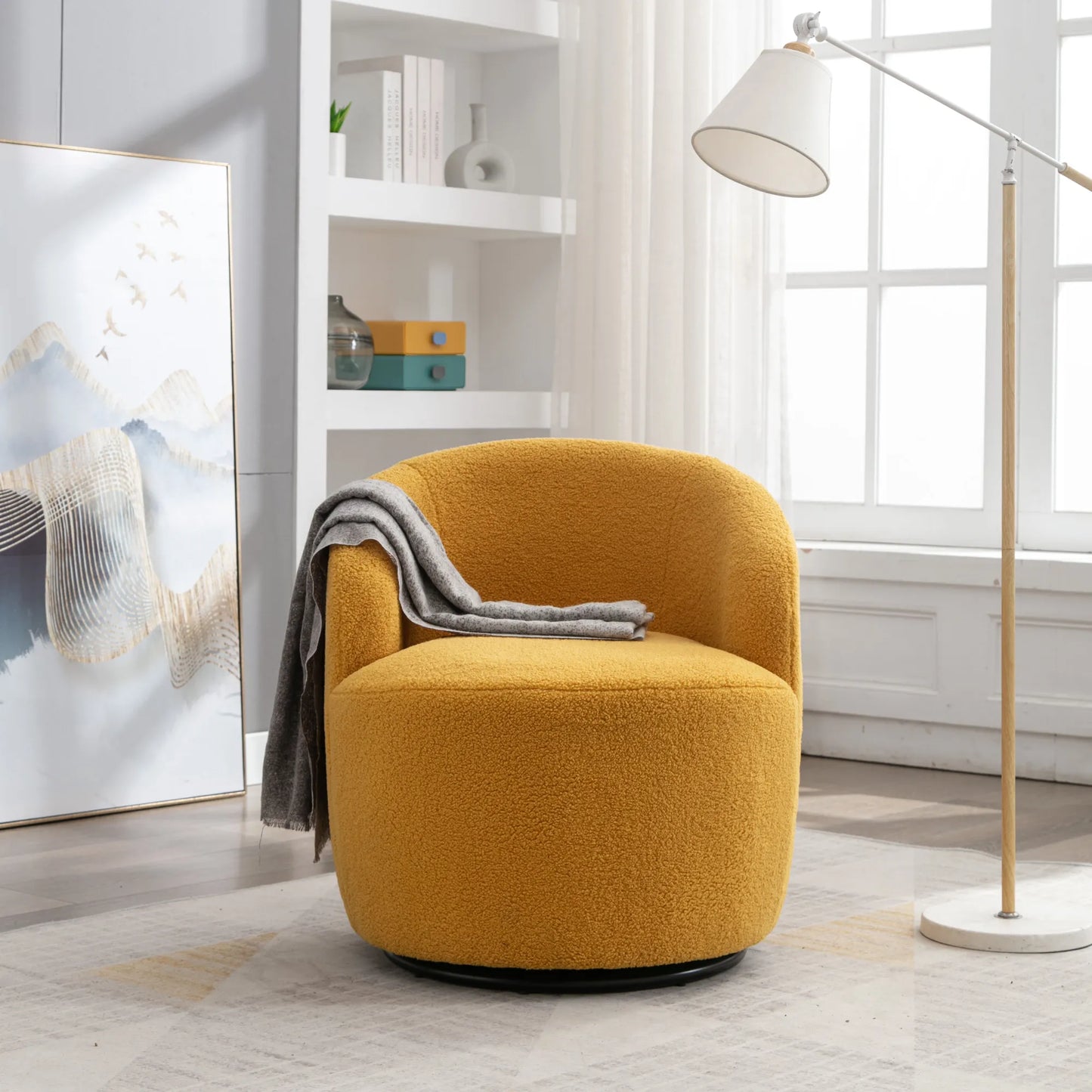Teddy Fabric Upholstered Barrel Modern Swivel Accent Chair