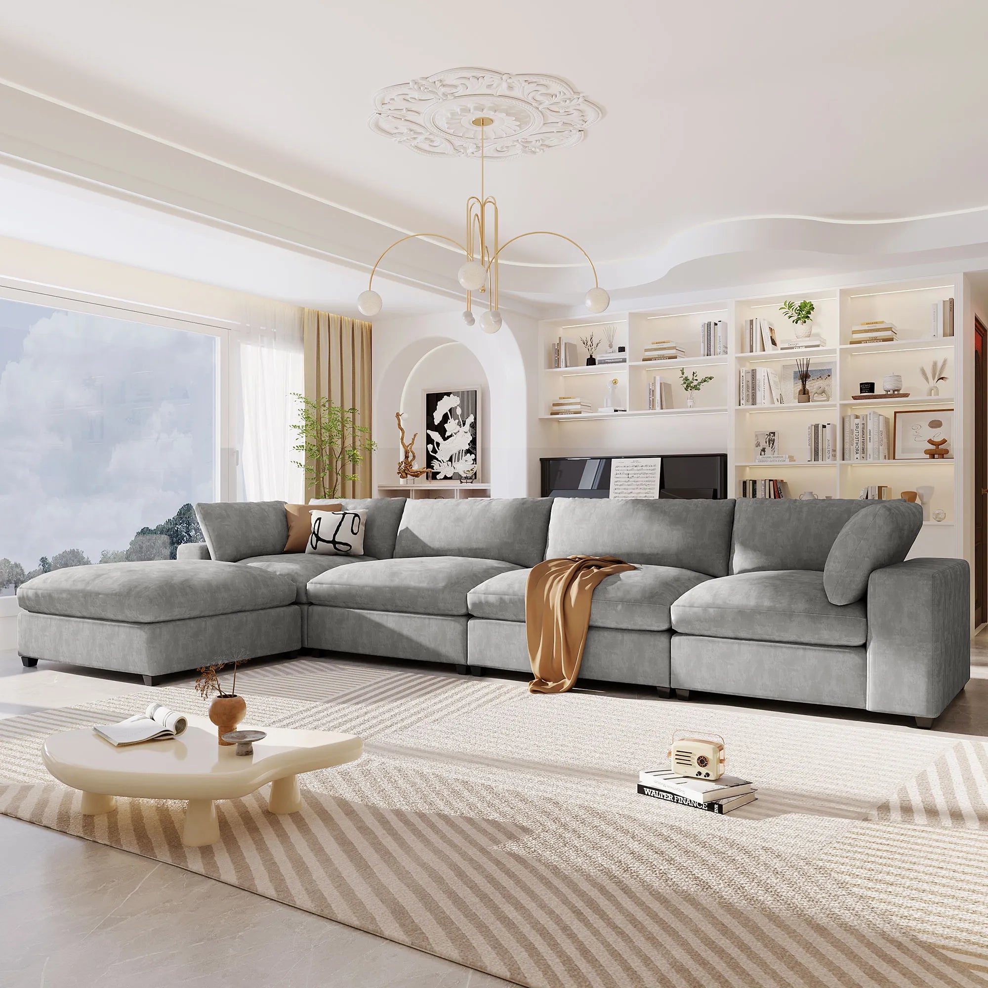 Ultra Comfort Oversize Modular Sofa with Removable Ottoman