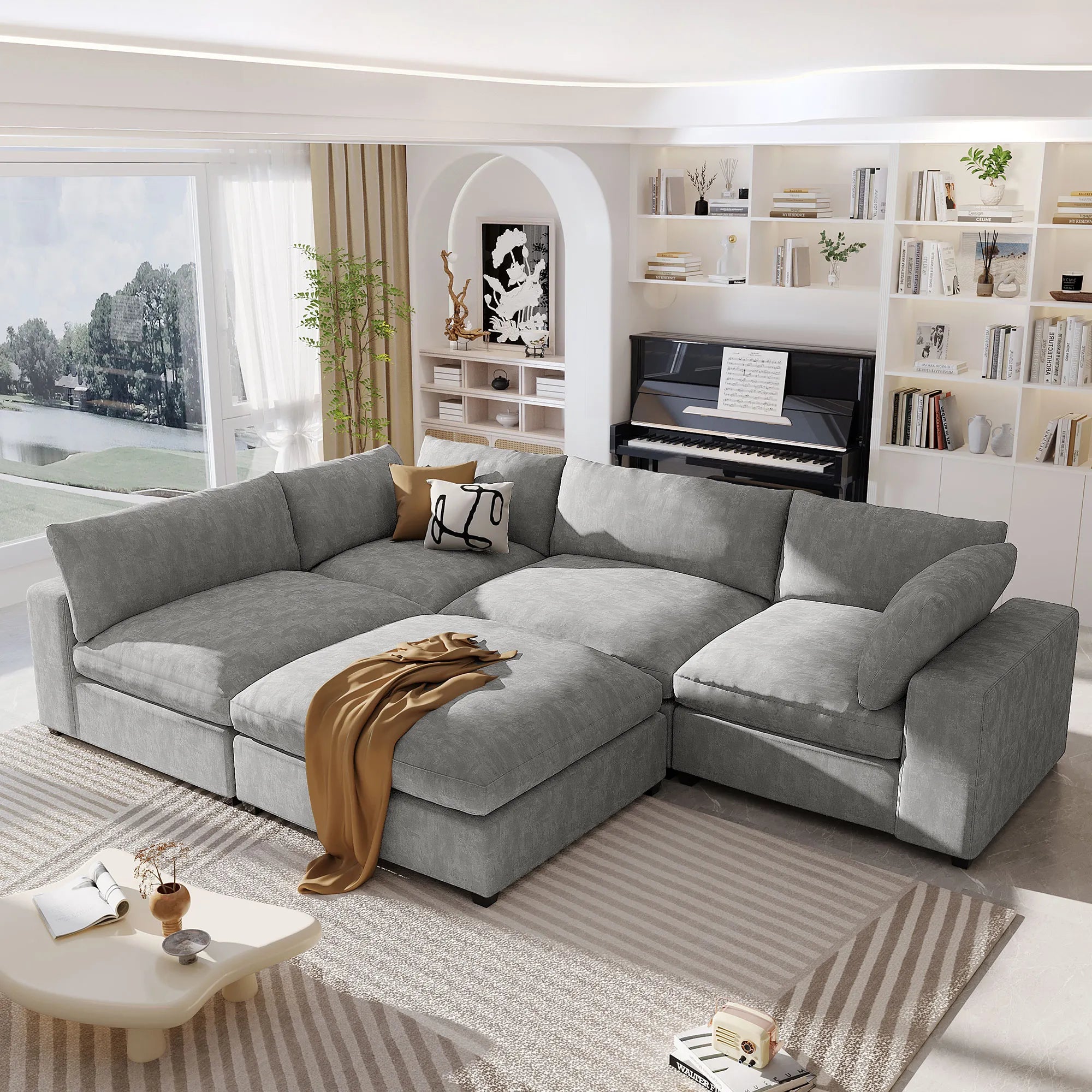 Ultra Comfort Oversize Modular Sofa with Removable Ottoman