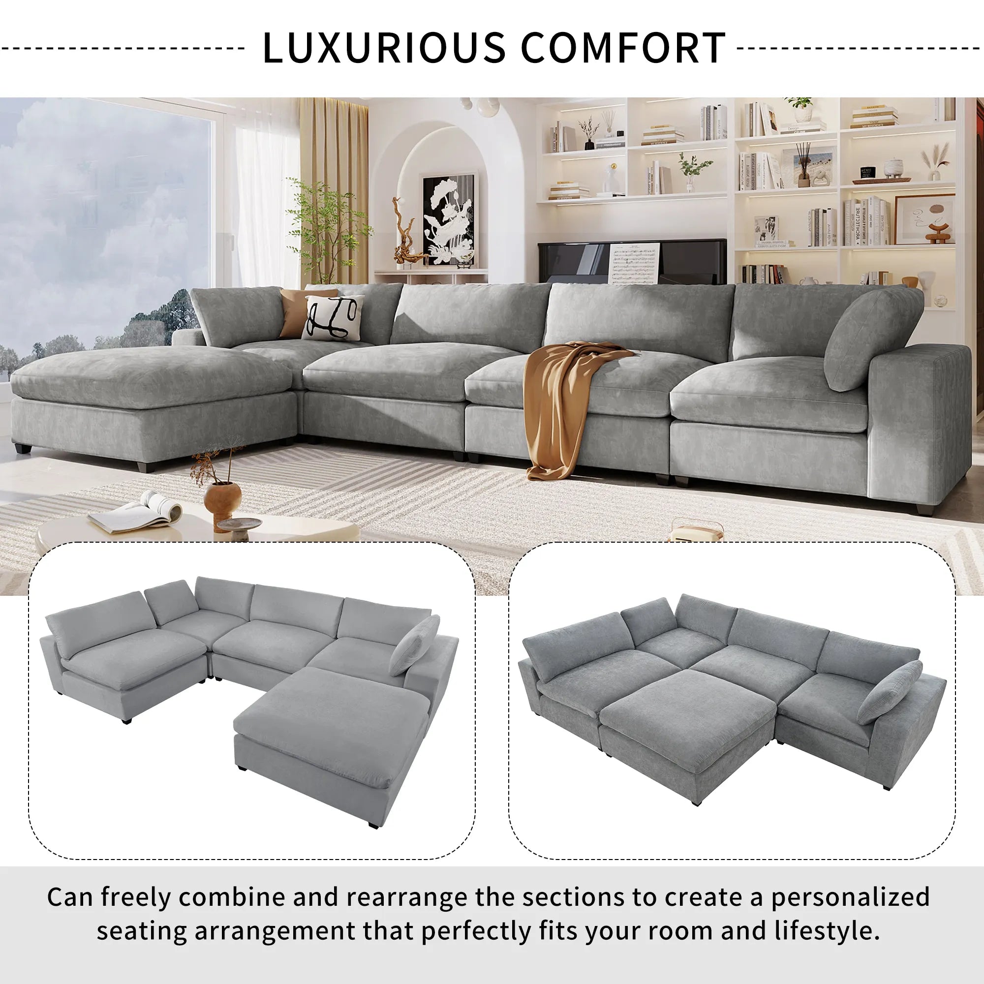 Ultra Comfort Oversize Modular Sofa with Removable Ottoman