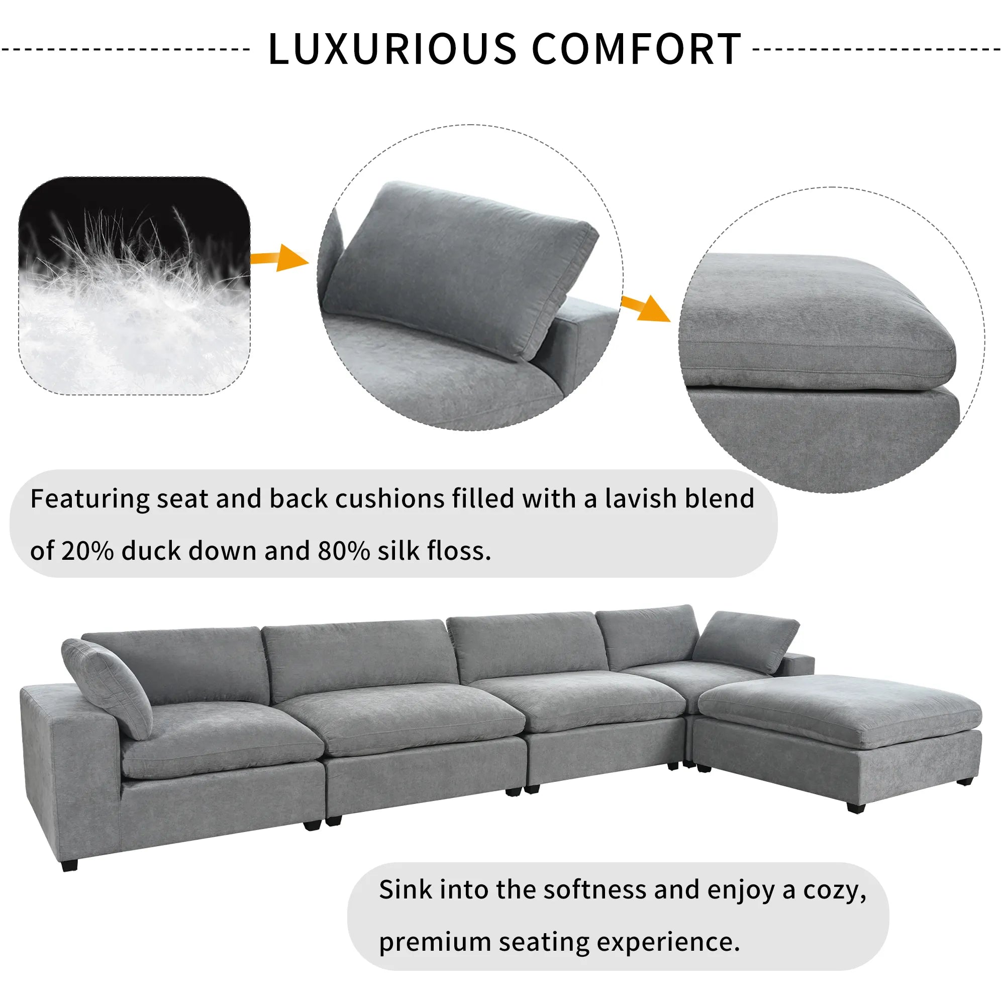 Ultra Comfort Oversize Modular Sofa with Removable Ottoman
