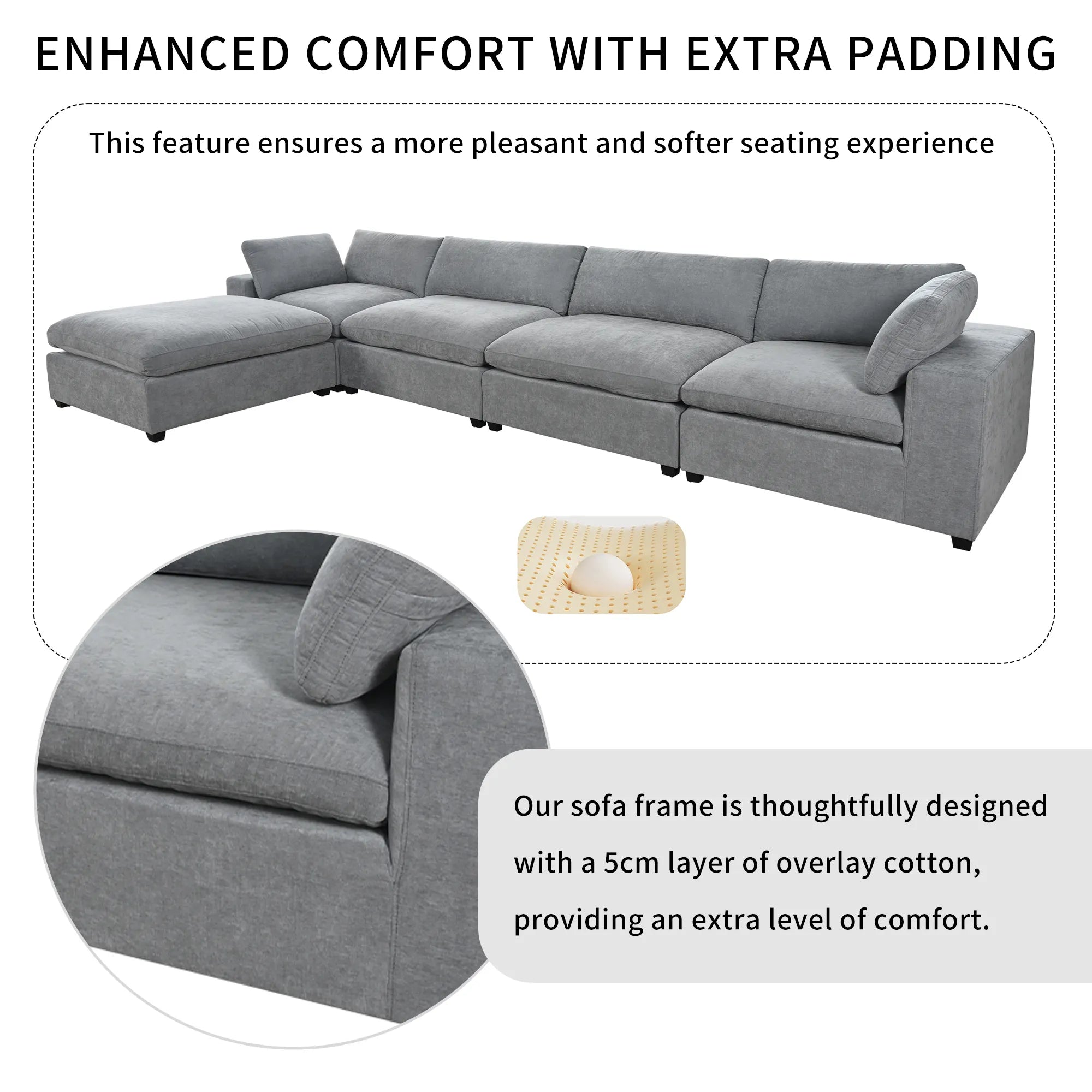 Ultra Comfort Oversize Modular Sofa with Removable Ottoman