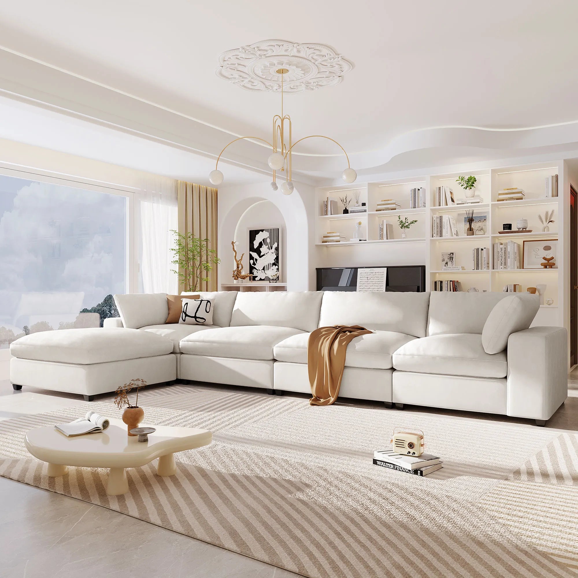 Ultra Comfort Oversize Modular Sofa with Removable Ottoman