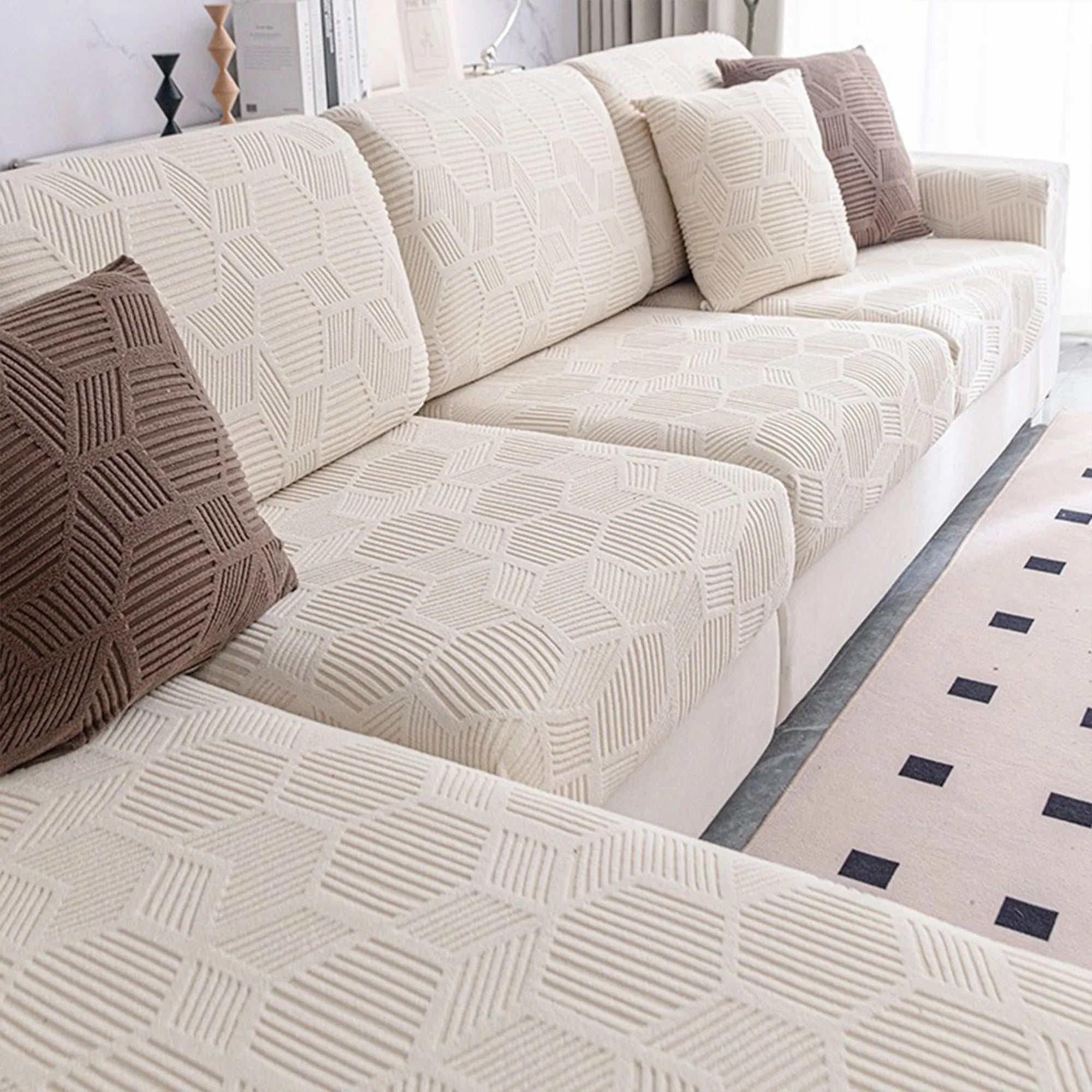 Water-Resistant Honeycomb Jacquard Stretch Sofa Cover, Pet-Proof Protection