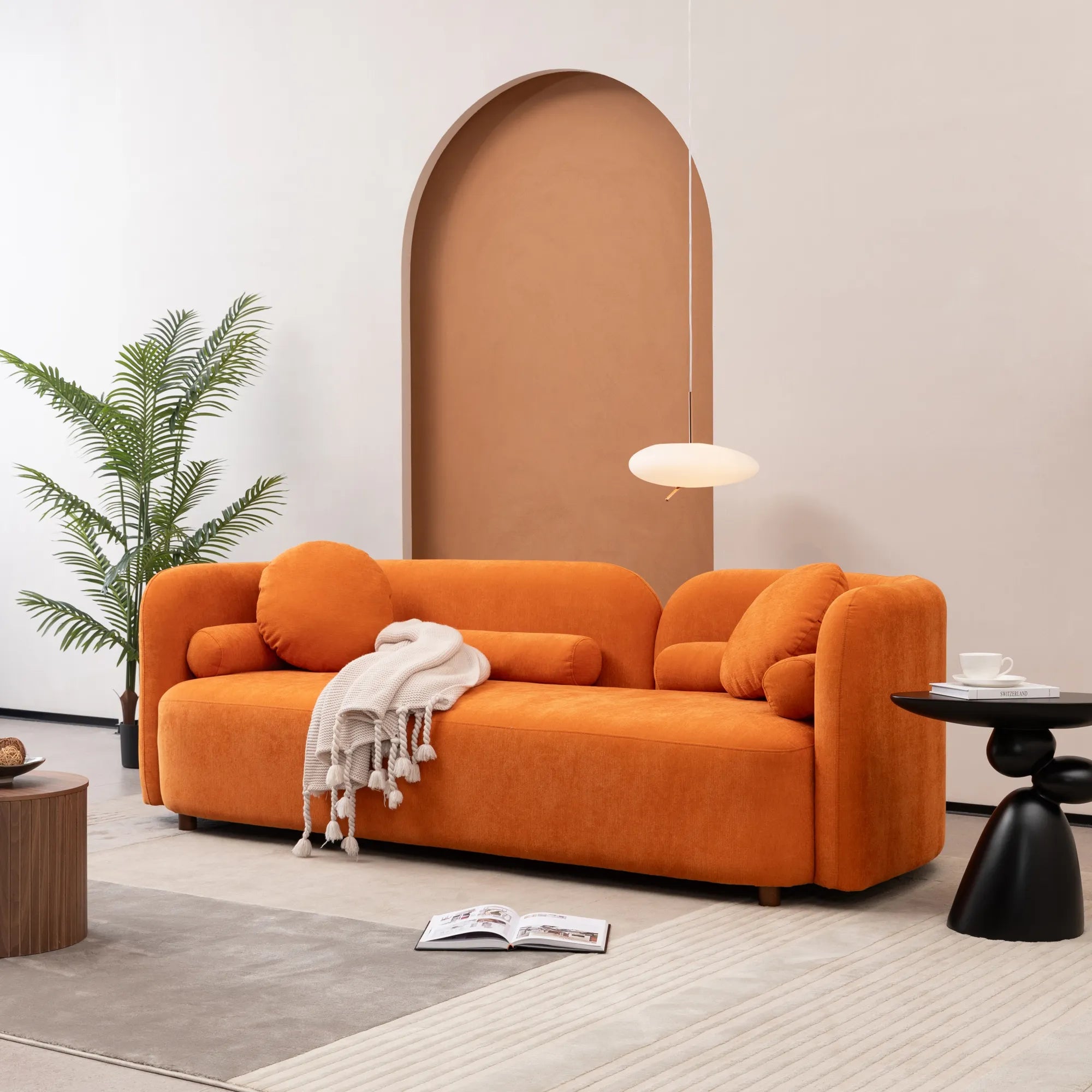 Modern Minimalist Sofa With Teddy Fabric