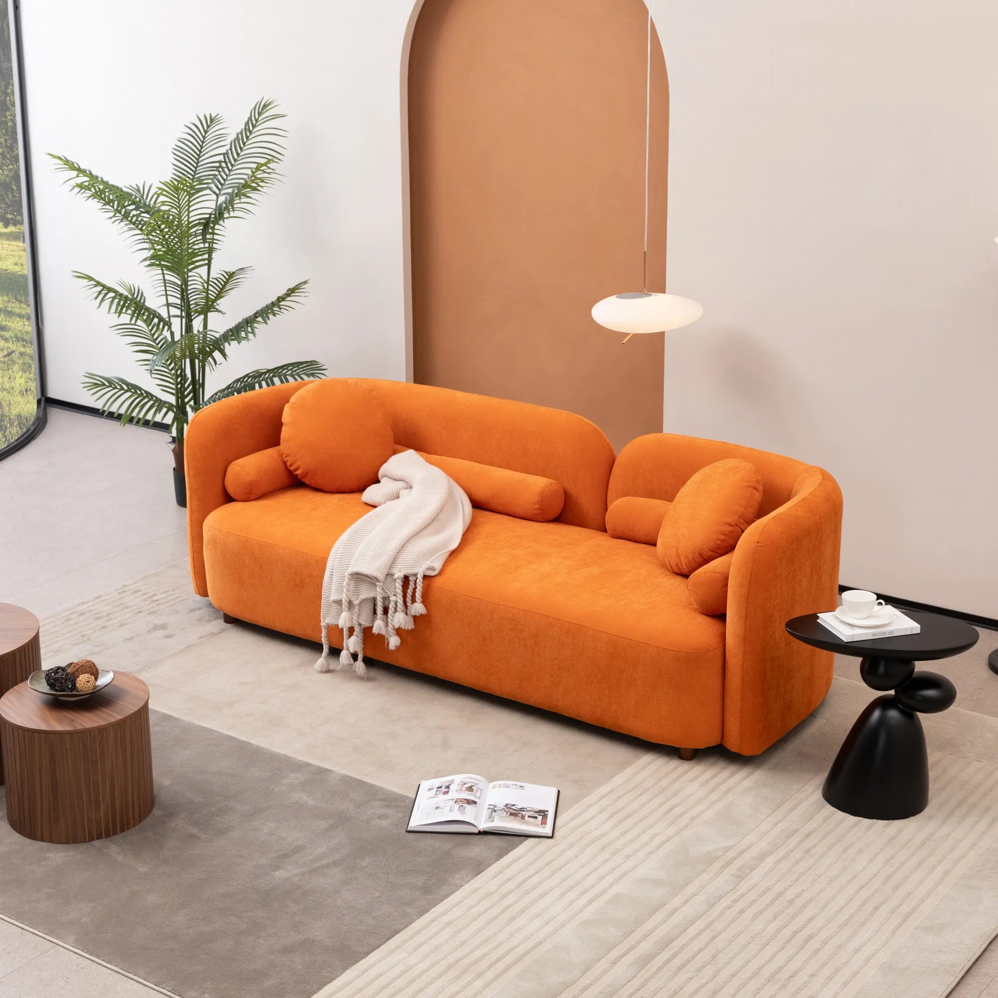 Modern Minimalist Sofa With Teddy Fabric