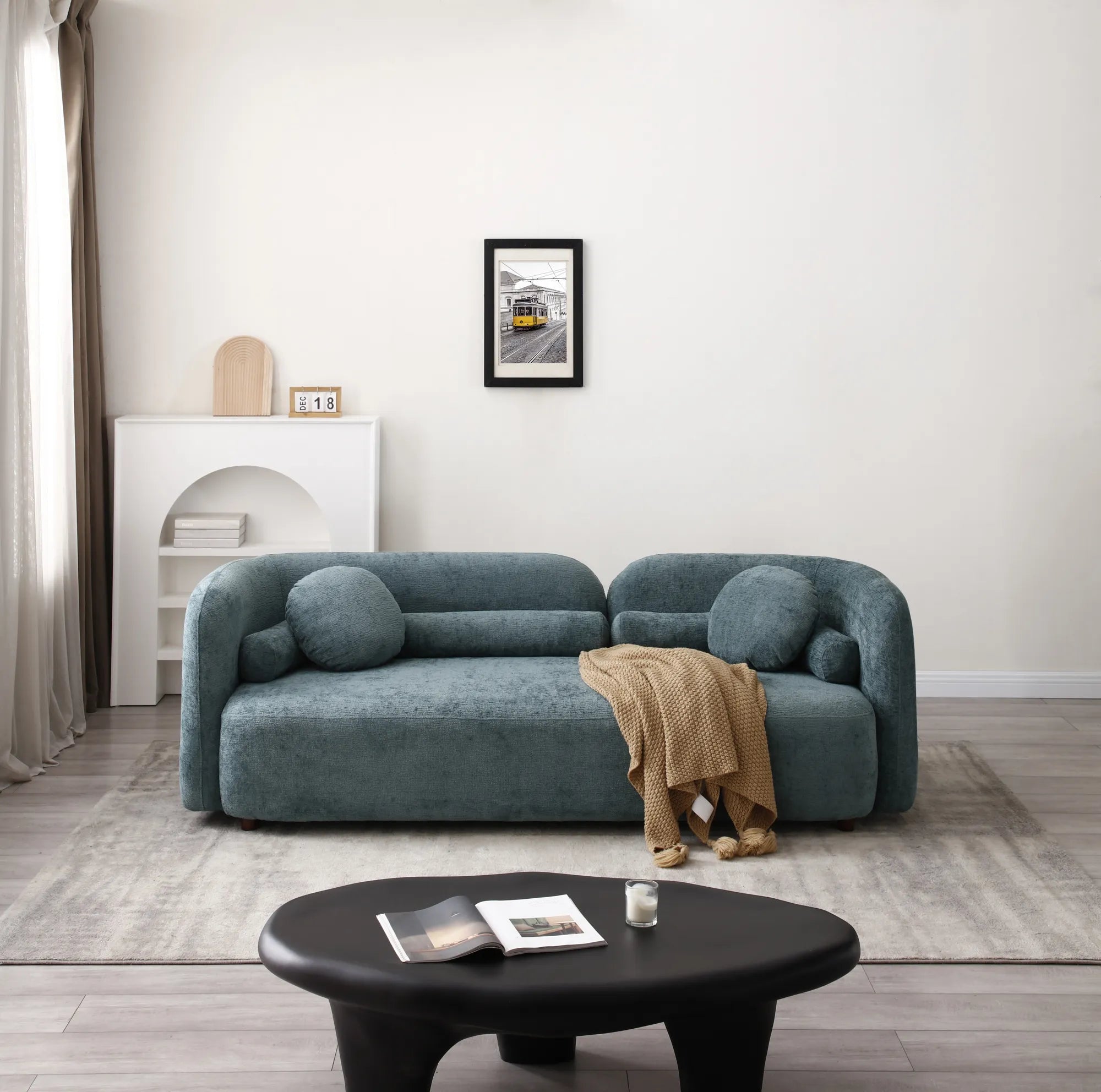 Modern Minimalist Sofa With Teddy Fabric