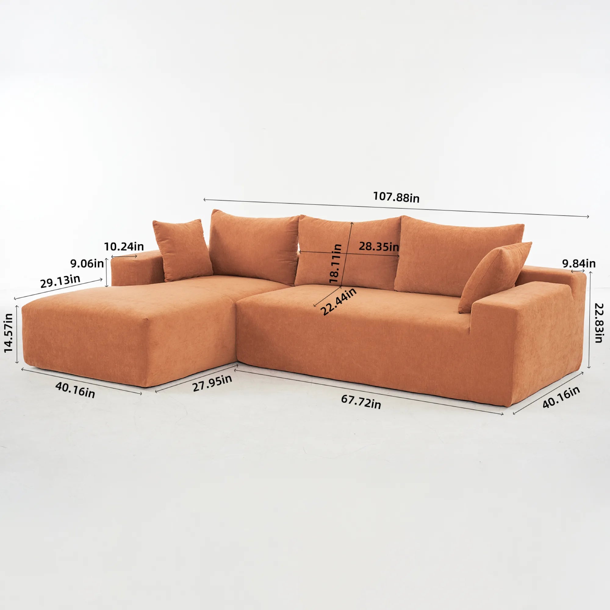 108" 4 Seater Chenille Cloud Modular Sofa with Deep Seat