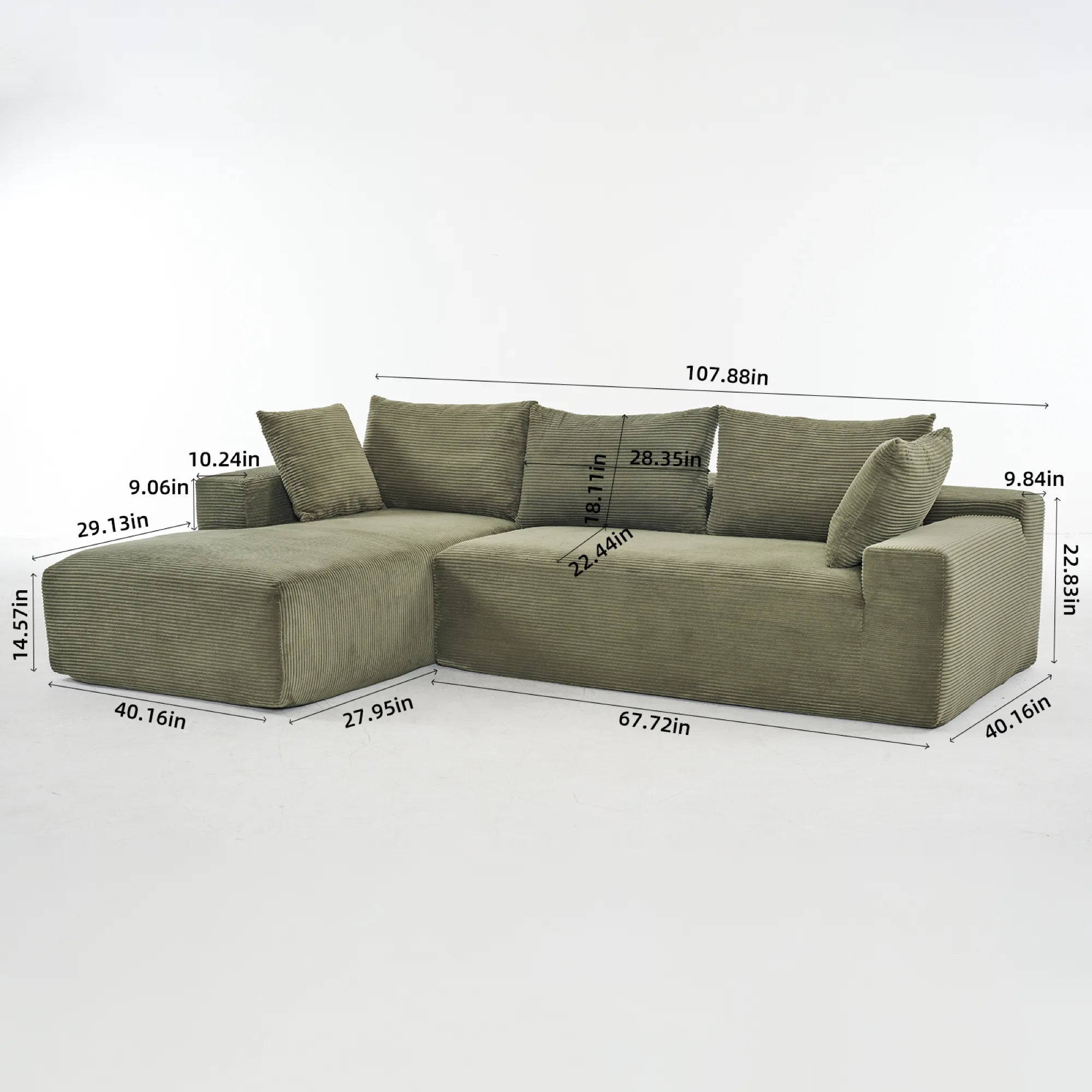 108" 4 Seater Chenille Cloud Modular Sofa with Deep Seat