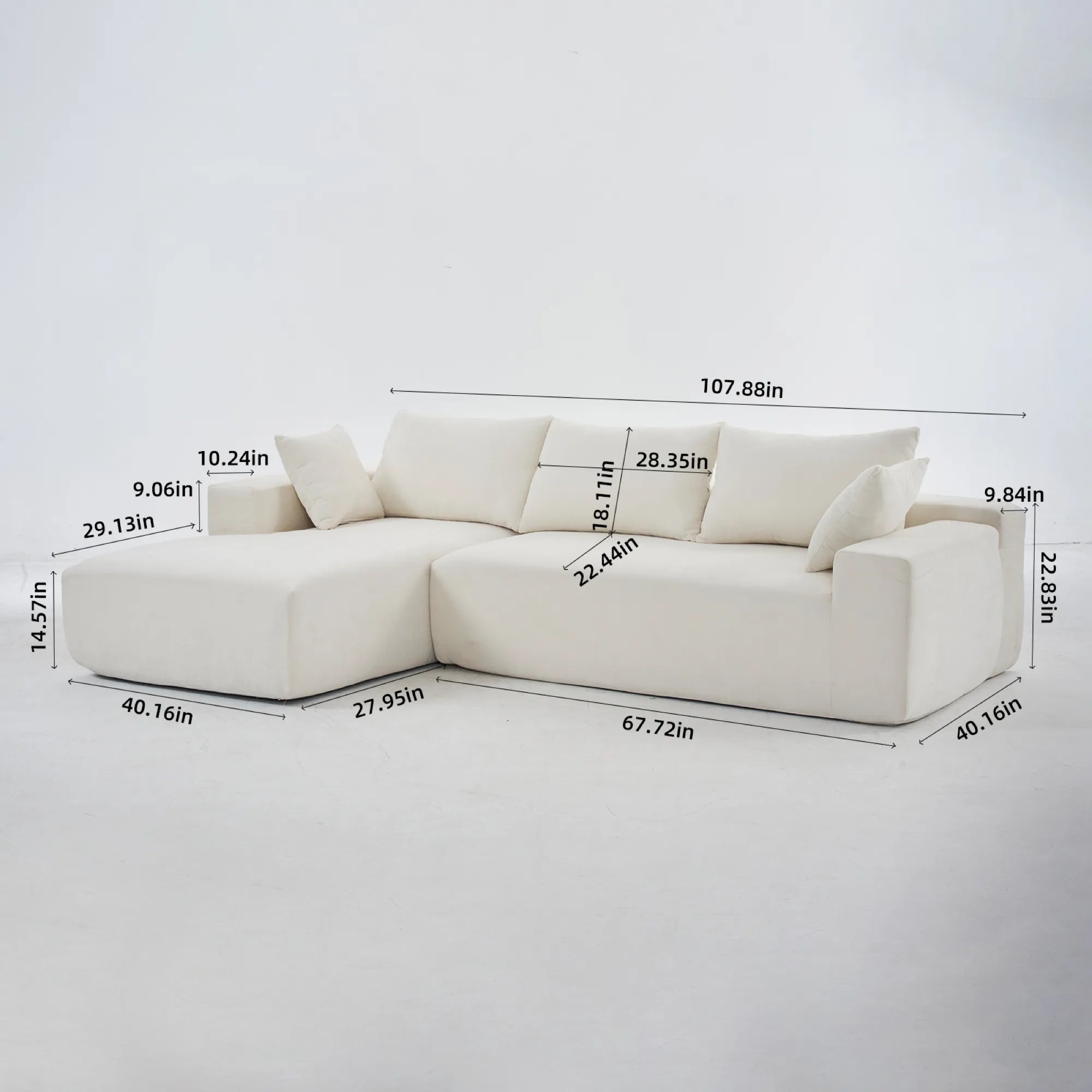 108" 4 Seater Chenille Cloud Modular Sofa with Deep Seat