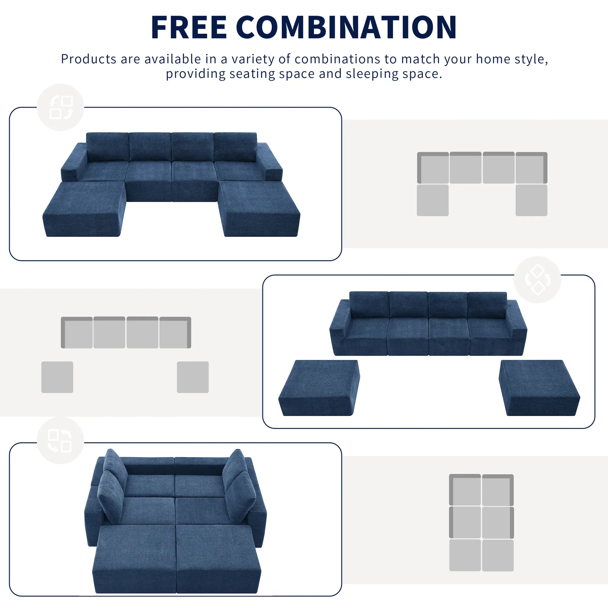 110" Chenille Upholstered Modern Modular Sectional Compressed Sofa