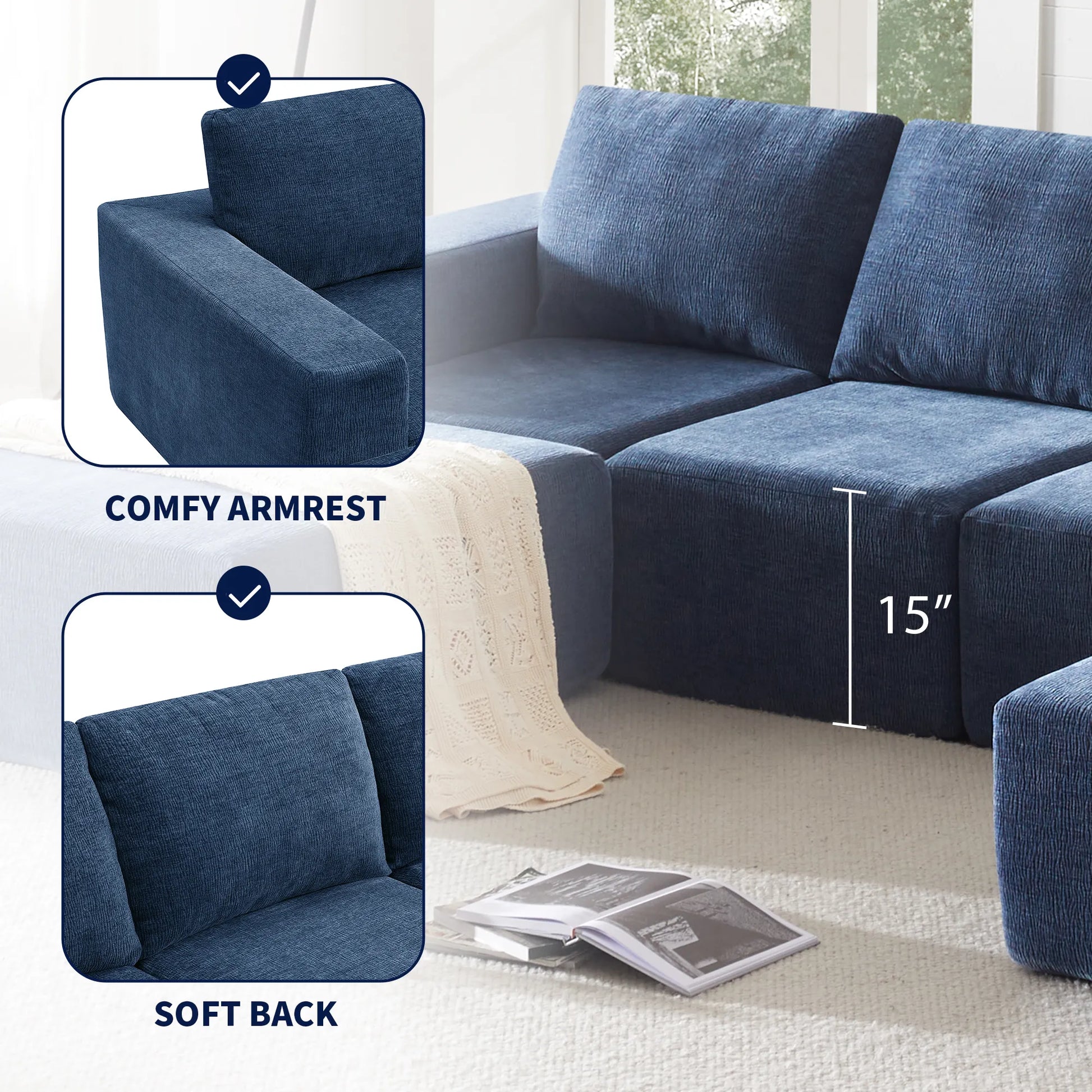 110" Chenille Upholstered Modern Modular Sectional Compressed Sofa