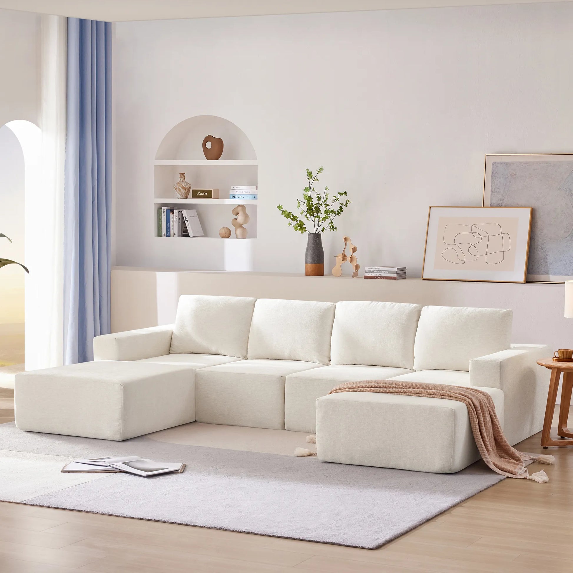 110" Chenille Upholstered Modern Modular Sectional Compressed Sofa
