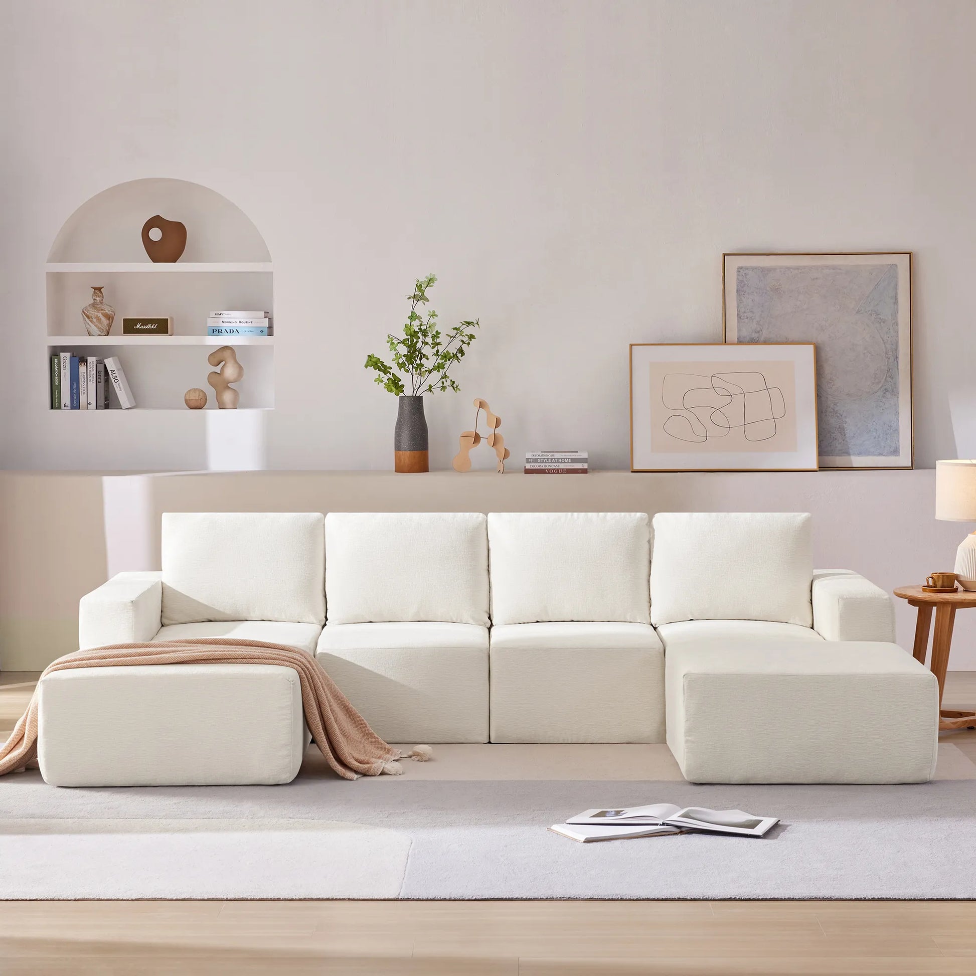 110" Chenille Upholstered Modern Modular Sectional Compressed Sofa