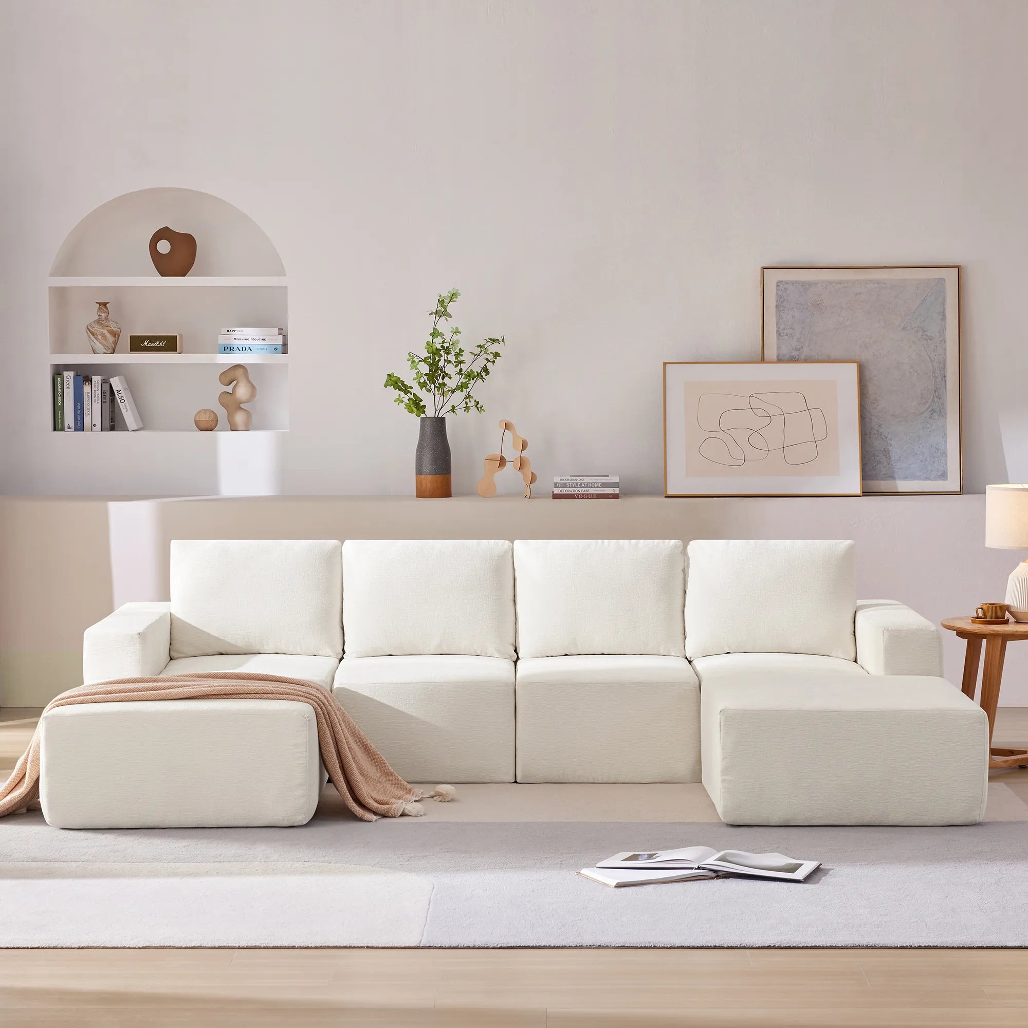 110" Chenille Upholstered Modern Modular Sectional Compressed Sofa