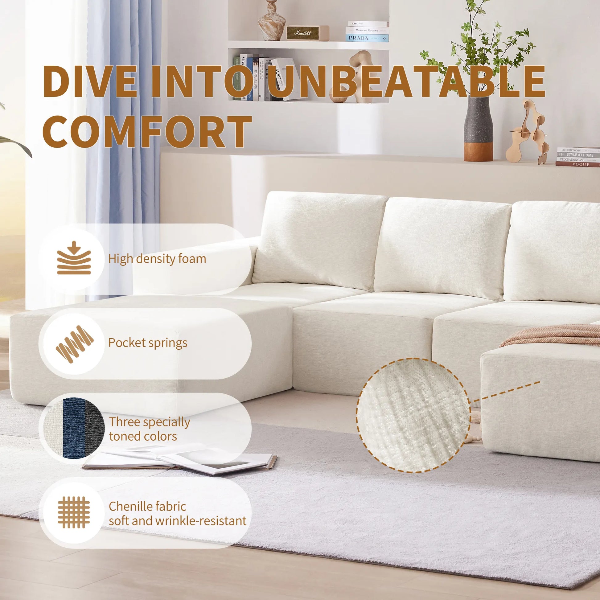 110" Chenille Upholstered Modern Modular Sectional Compressed Sofa