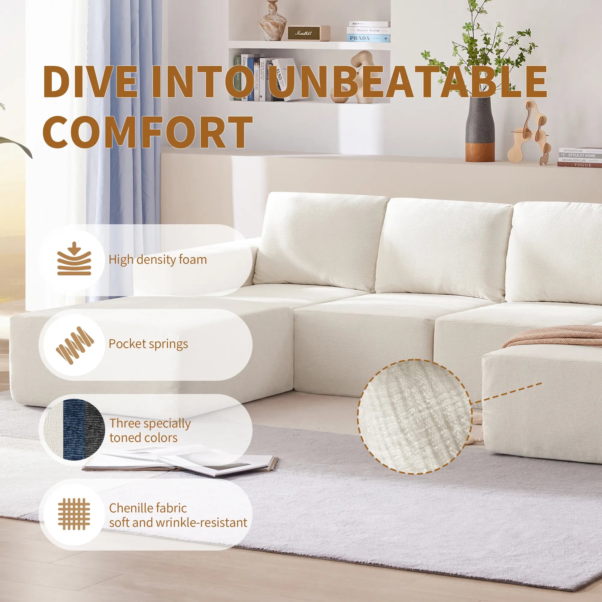 110" Chenille Upholstered Modern Modular Sectional Compressed Sofa