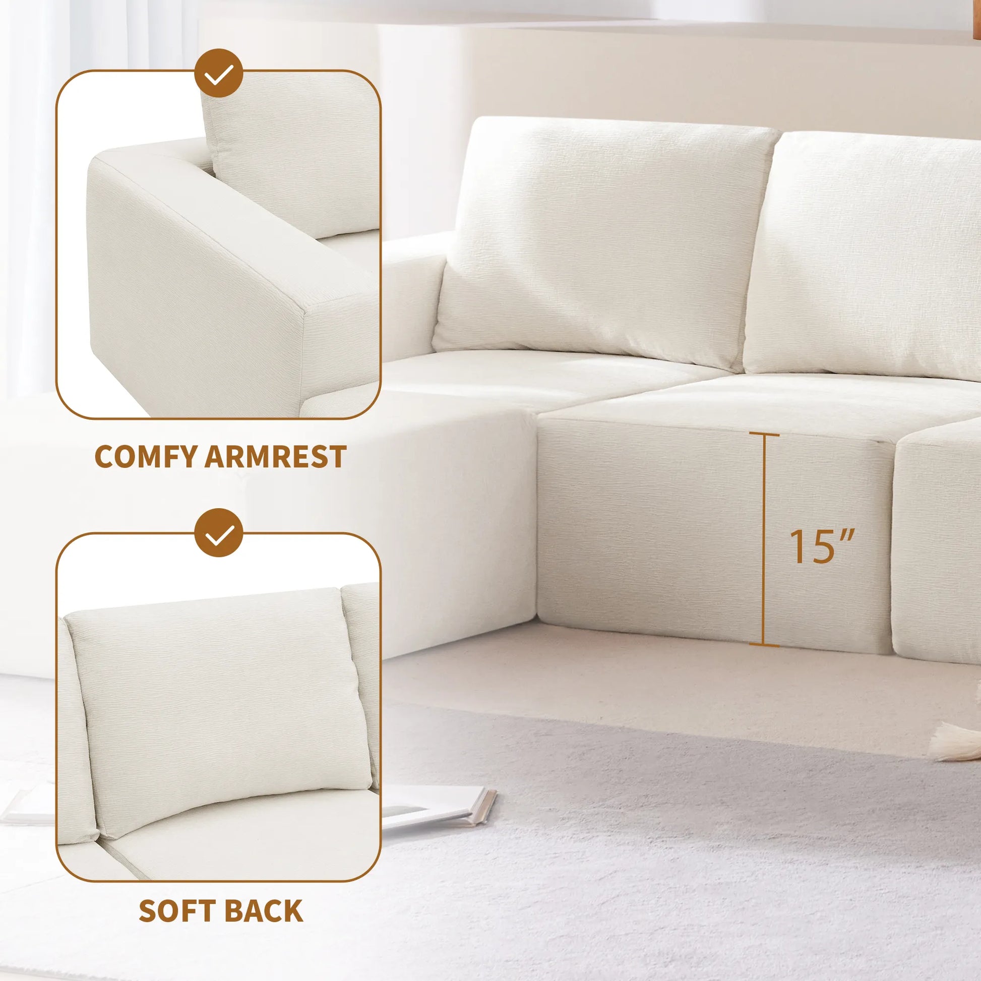 110" Chenille Upholstered Modern Modular Sectional Compressed Sofa