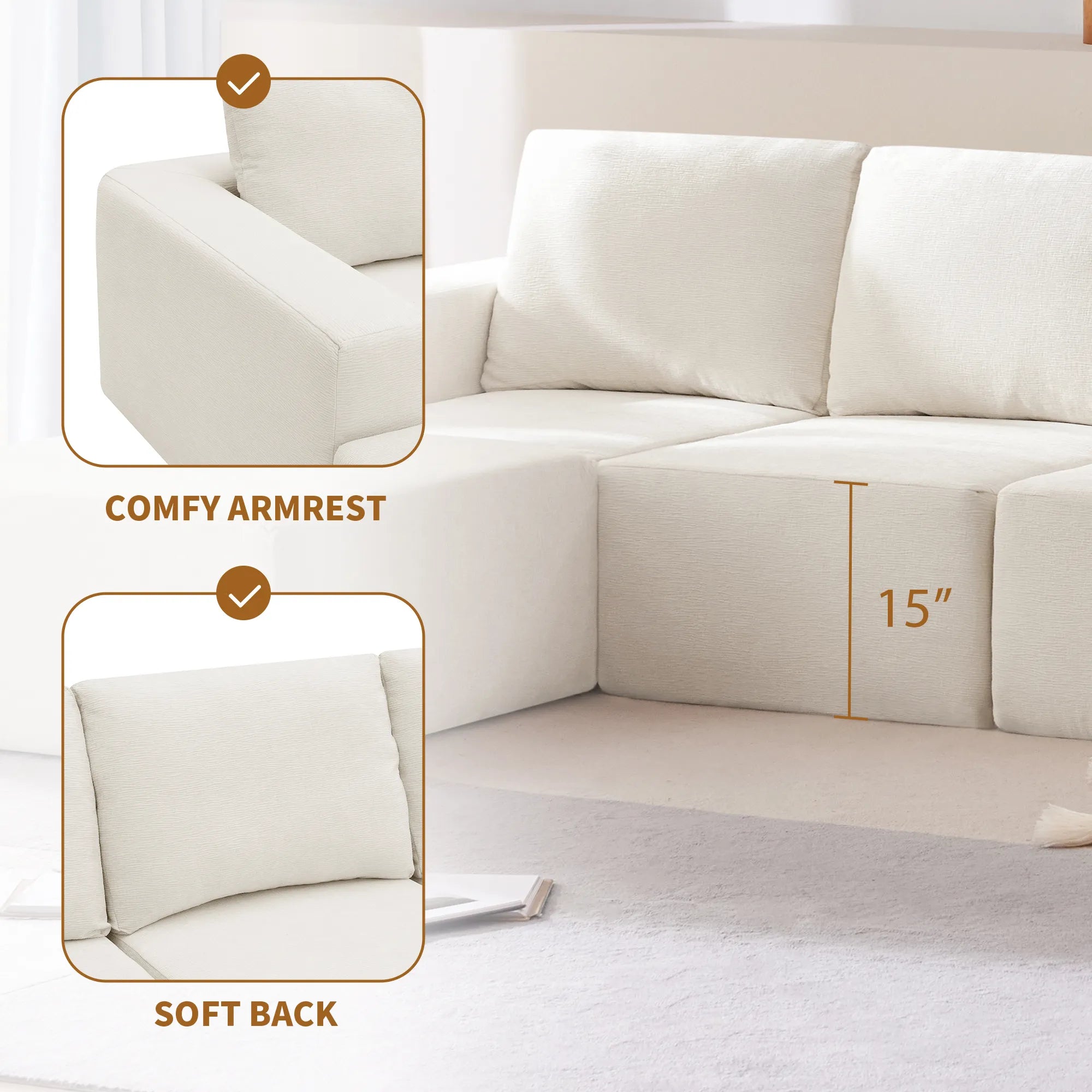 110" Chenille Upholstered Modern Modular Sectional Compressed Sofa