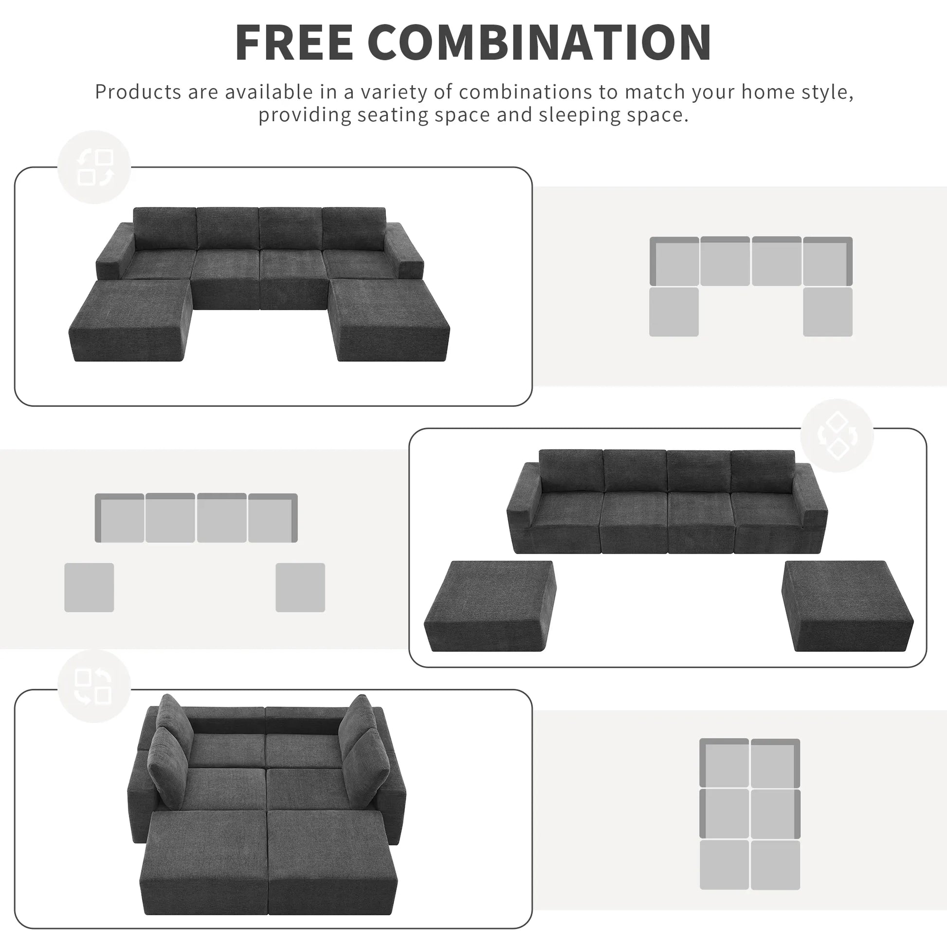 110" Chenille Upholstered Modern Modular Sectional Compressed Sofa
