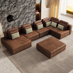 112" Modular Sectional Sofa & Chaise Lounge with Movable Ottoman