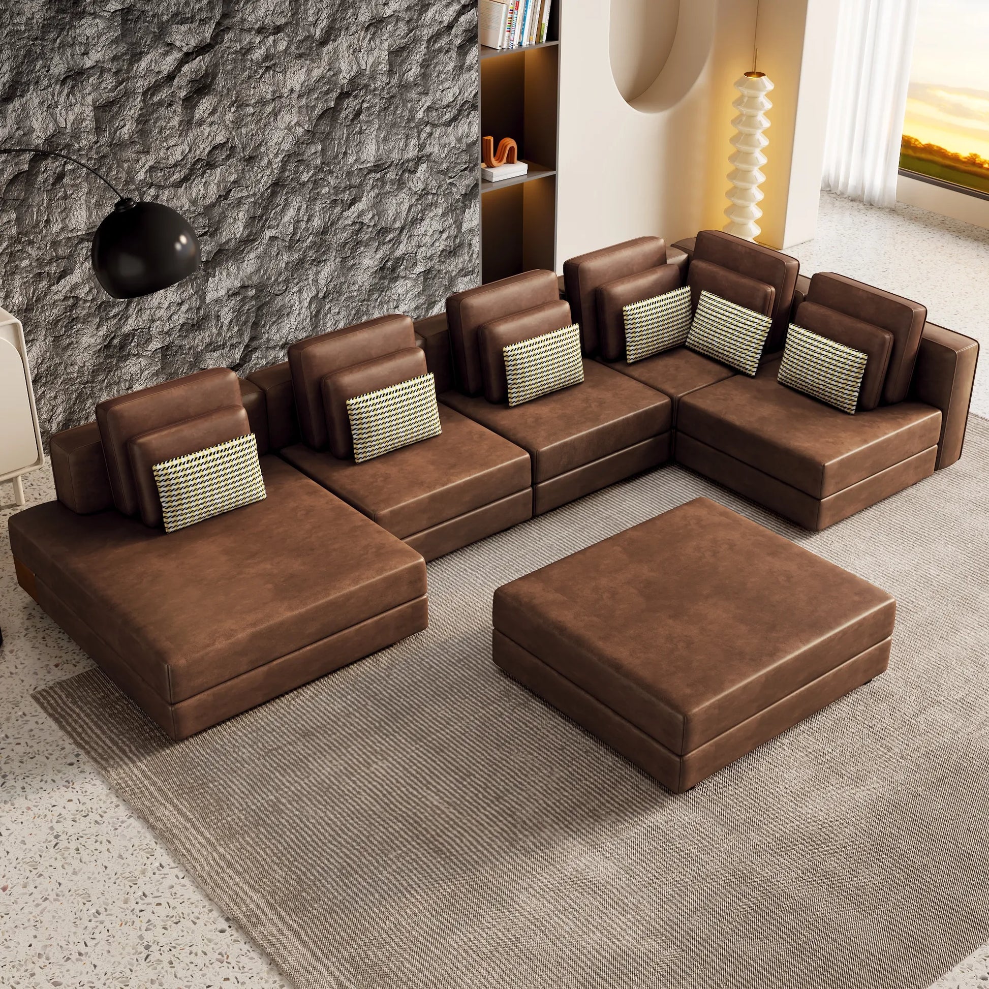 112" Modular Sectional Sofa & Chaise Lounge with Movable Ottoman
