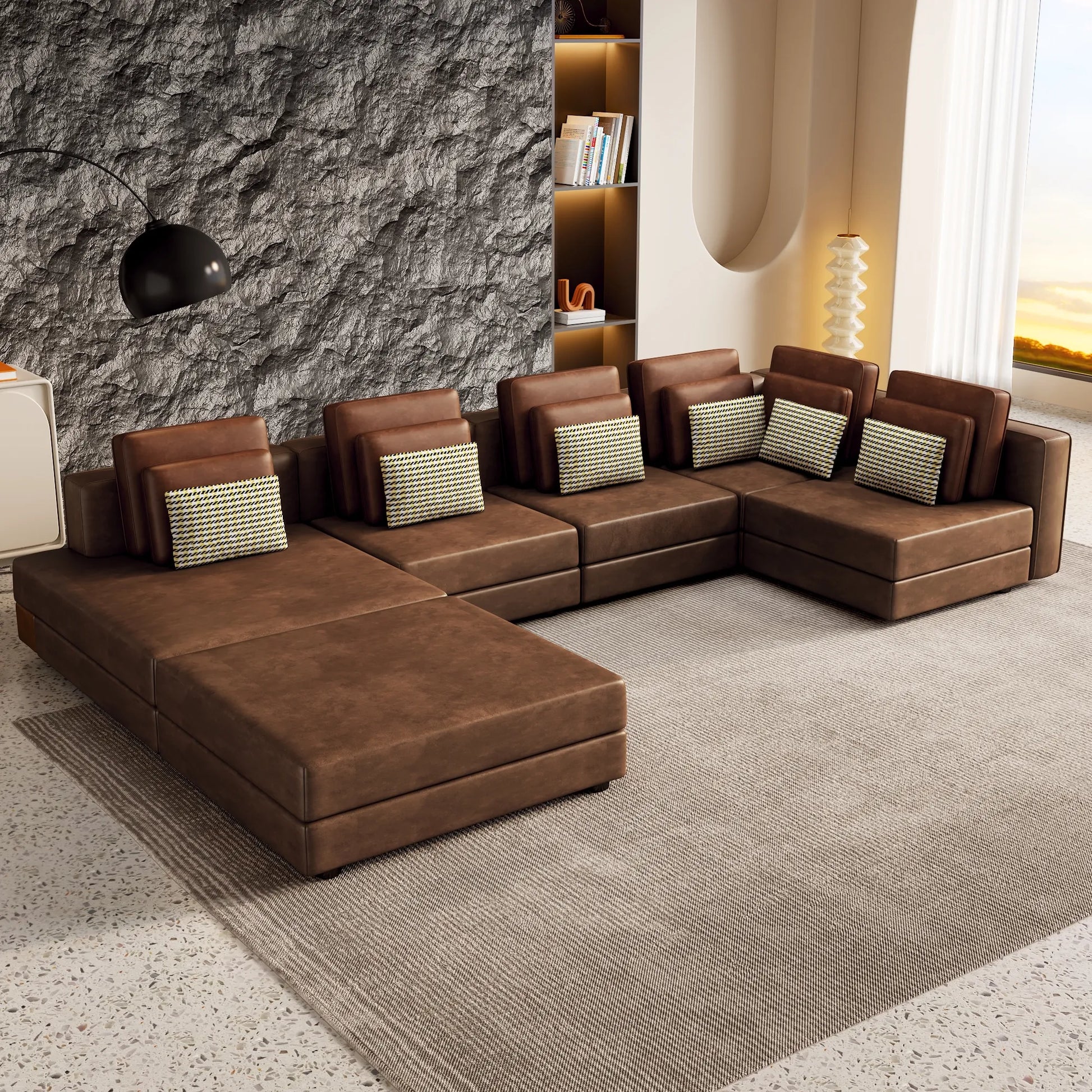 112" Modular Sectional Sofa & Chaise Lounge with Movable Ottoman