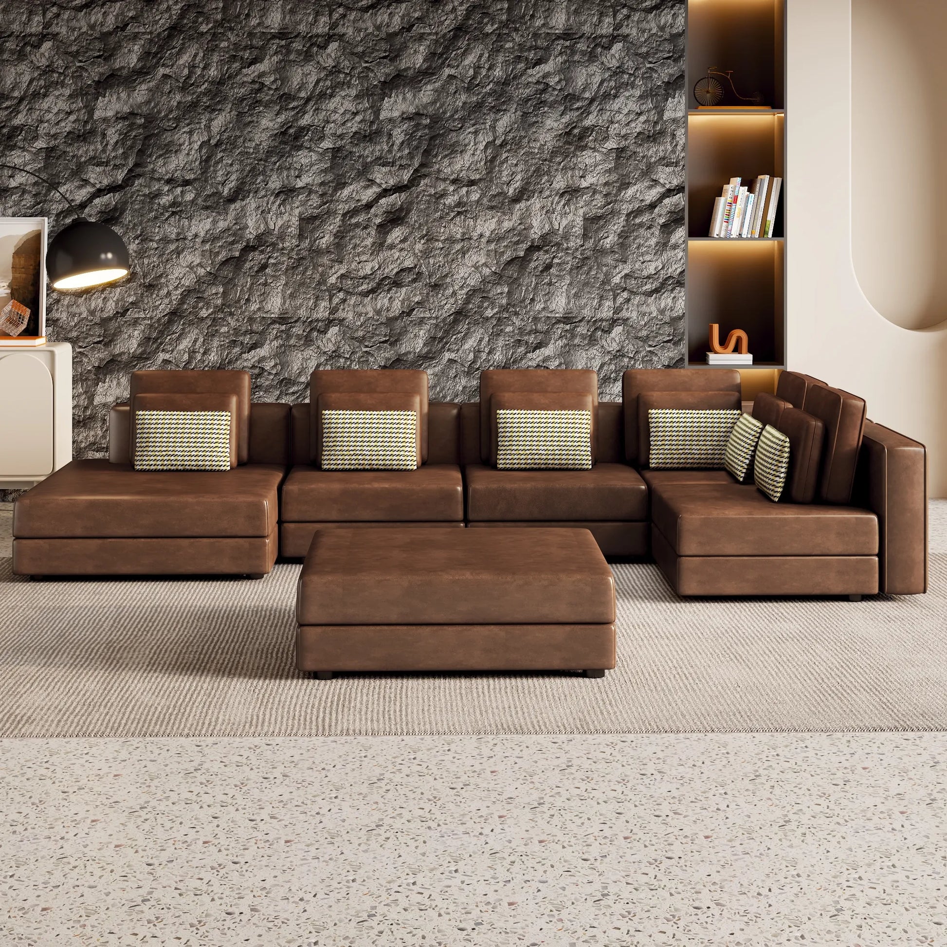 112" Modular Sectional Sofa & Chaise Lounge with Movable Ottoman