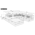 112" Modular Sectional Sofa & Chaise Lounge with Movable Ottoman