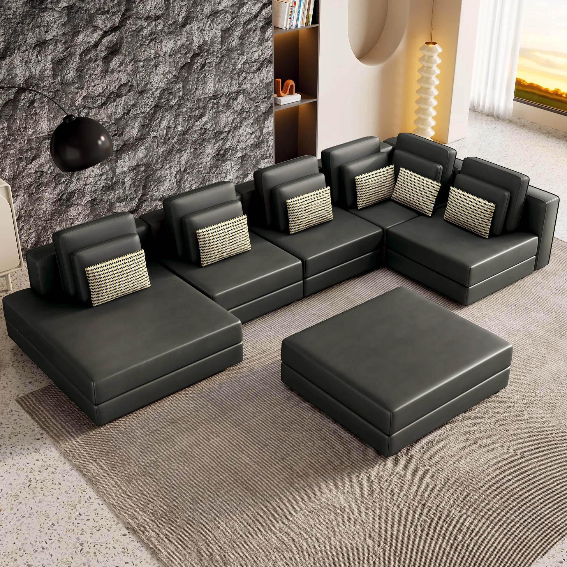 112" Modular Sectional Sofa & Chaise Lounge with Movable Ottoman