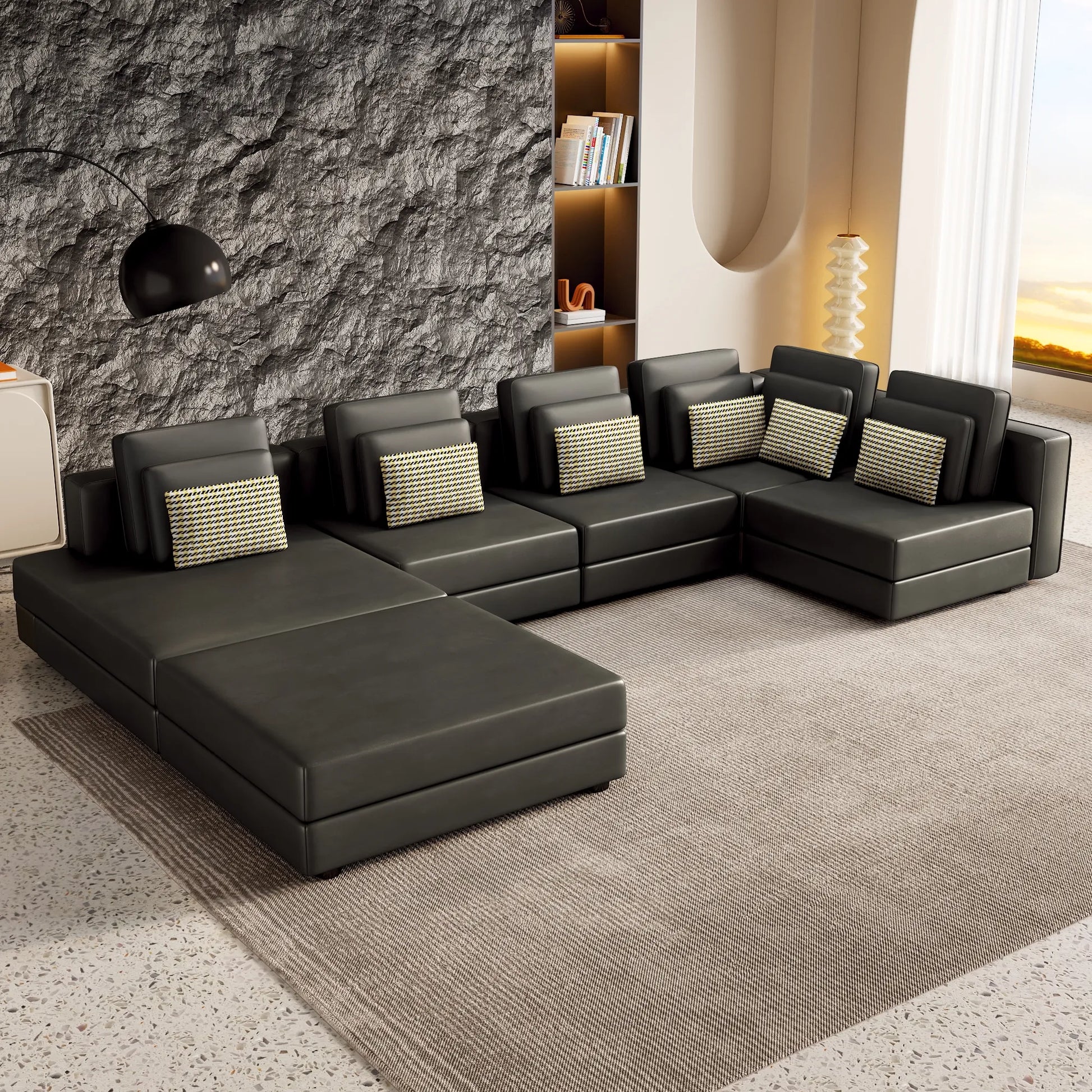 112" Modular Sectional Sofa & Chaise Lounge with Movable Ottoman