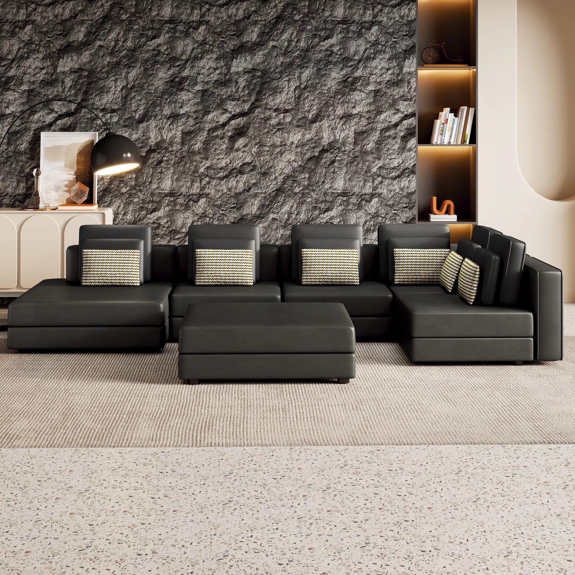 112" Modular Sectional Sofa & Chaise Lounge with Movable Ottoman