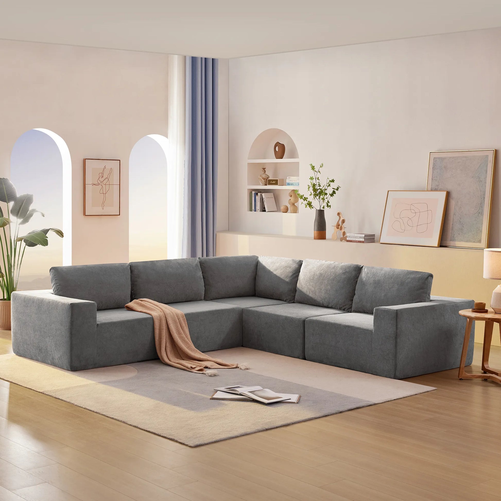 116" 5-Piece Upholstered Modern Modular Sectional Sofa