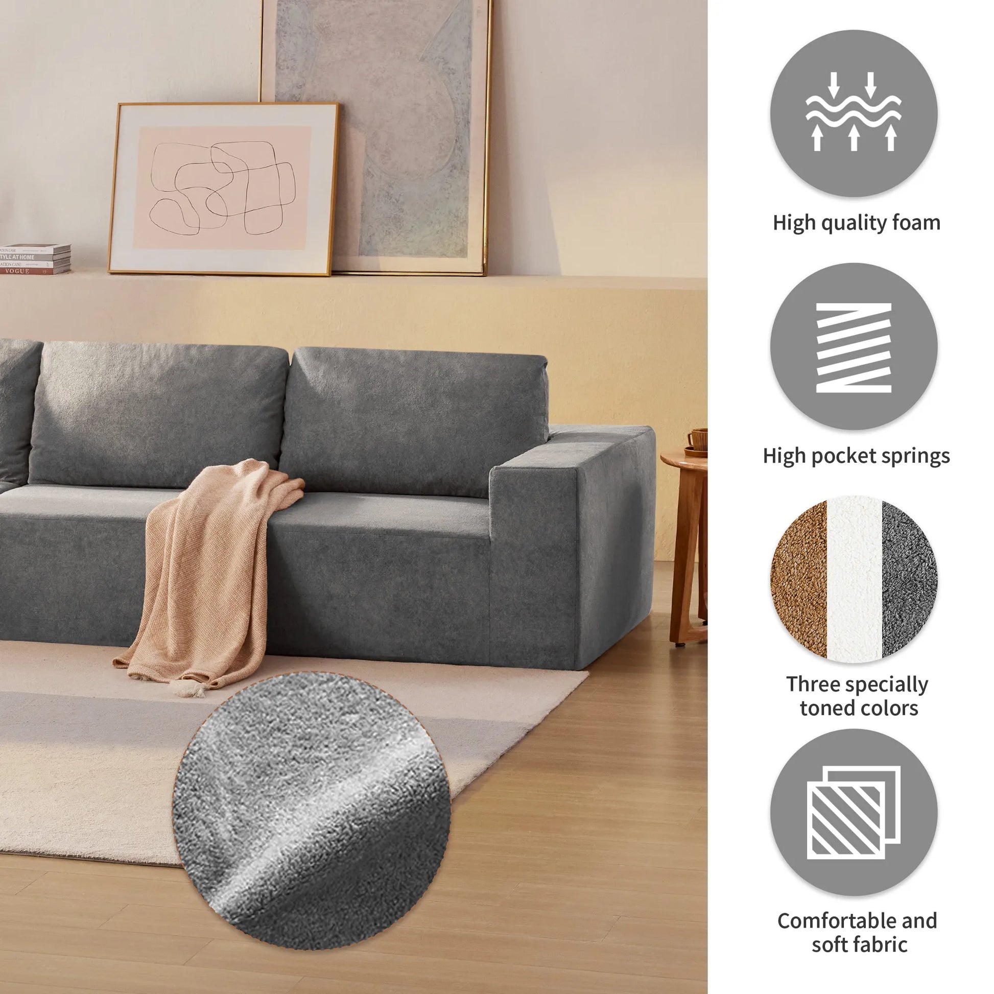 116" 5-Piece Upholstered Modern Modular Sectional Sofa