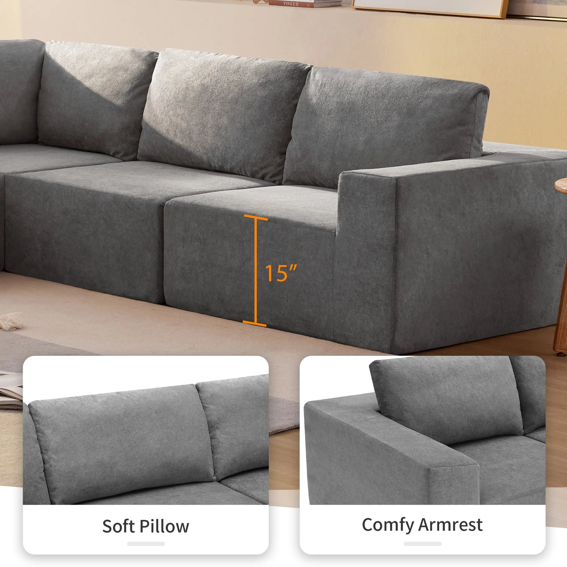 116" 5-Piece Upholstered Modern Modular Sectional Sofa