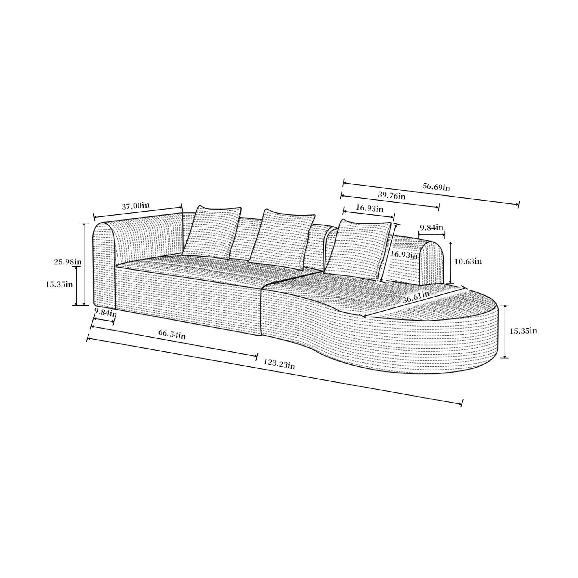 123" 4 Seater Oversized Cloud Corduroy Modular Compressed Sofa