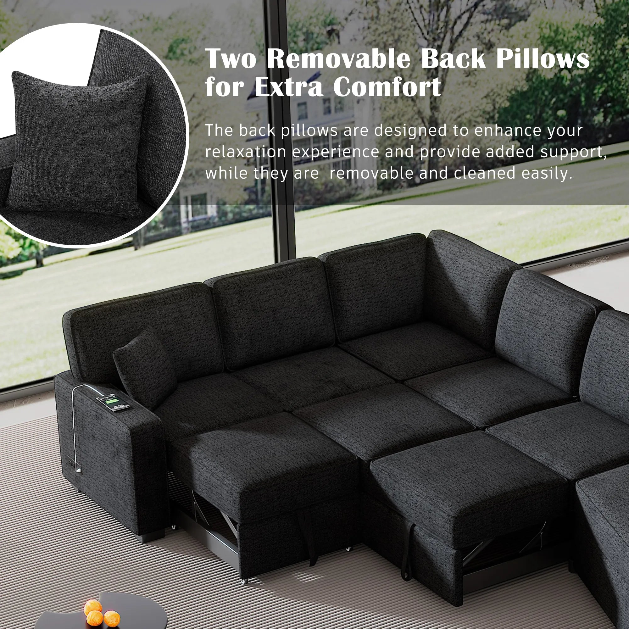 126" L Shape Sectional Sofa Bed