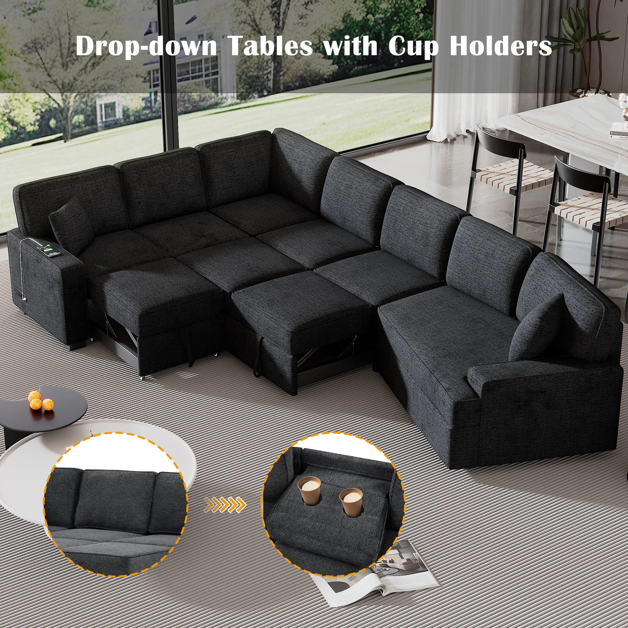126" L Shape Sectional Sofa Bed