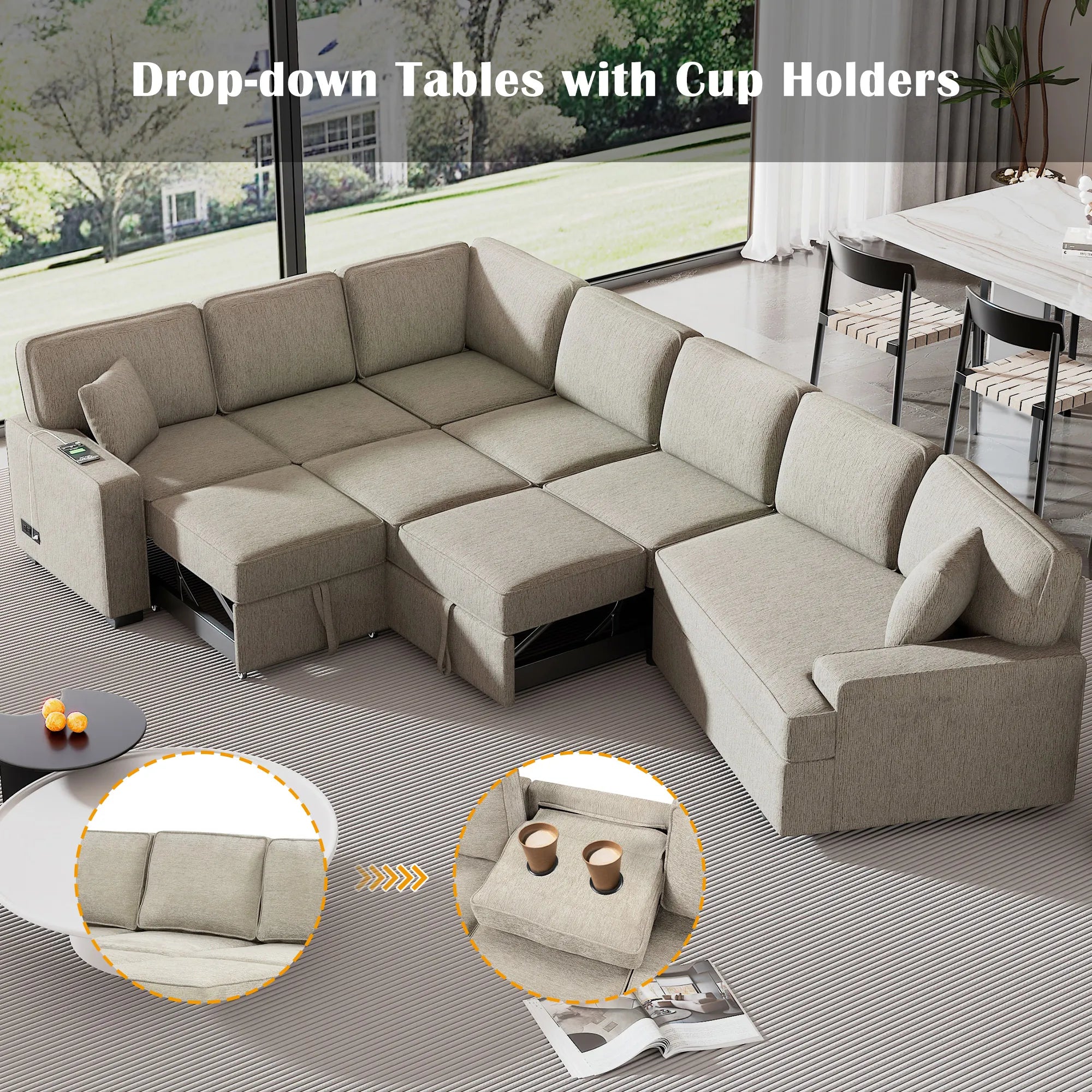 126" L Shape Sectional Sofa Bed