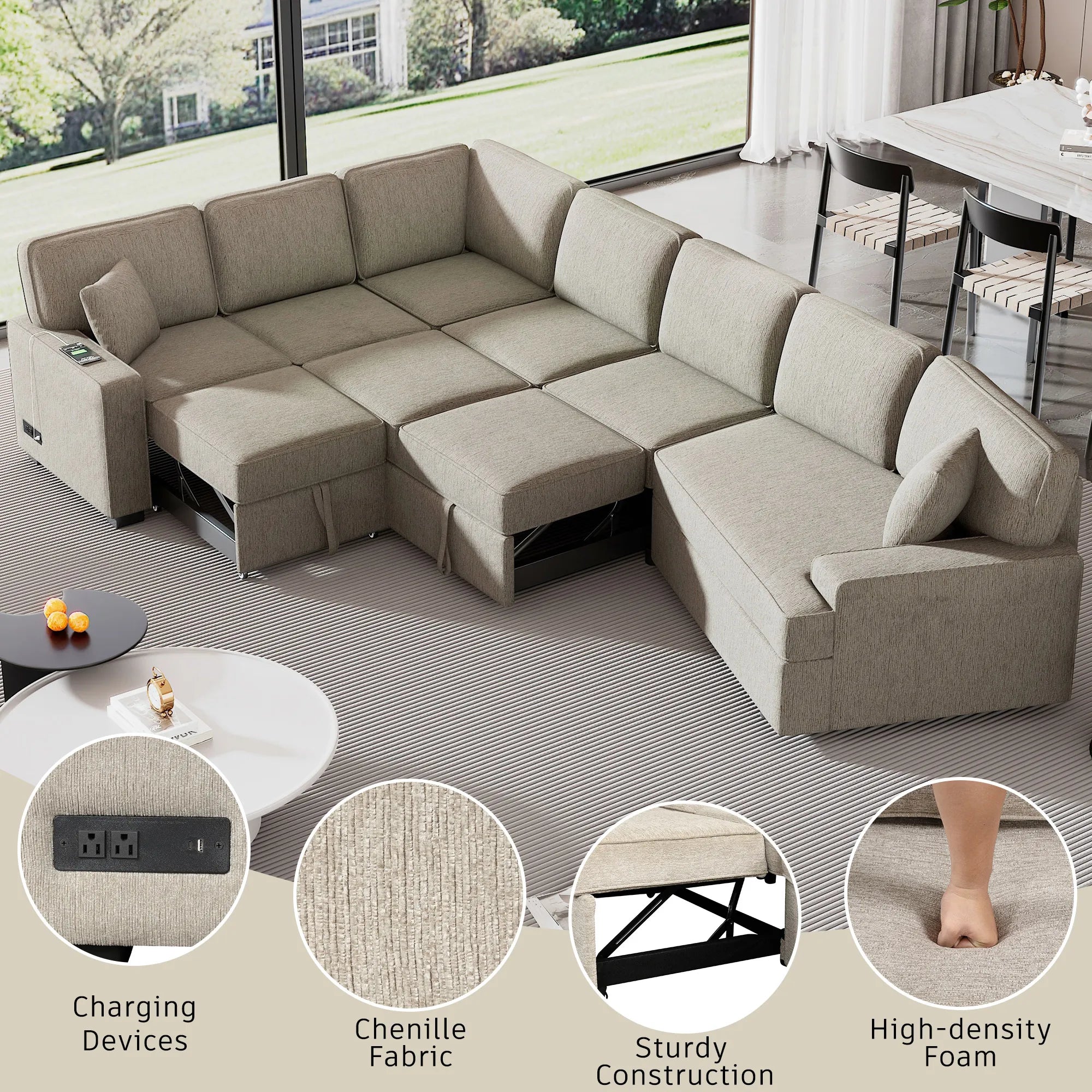 126" L Shape Sectional Sofa Bed