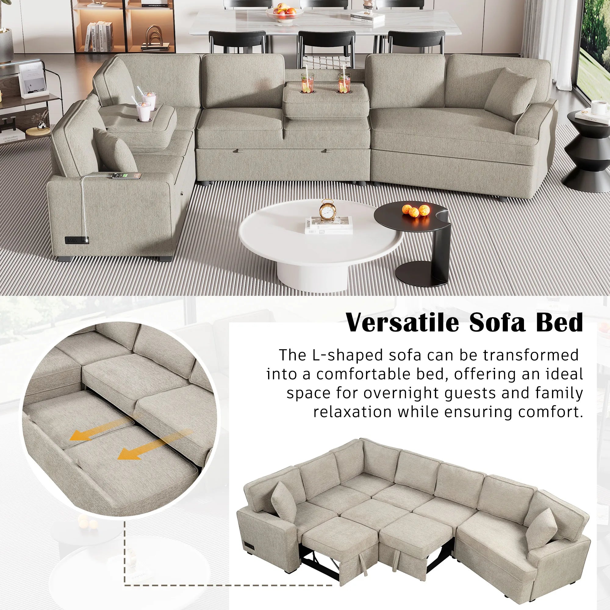 126" L Shape Sectional Sofa Bed