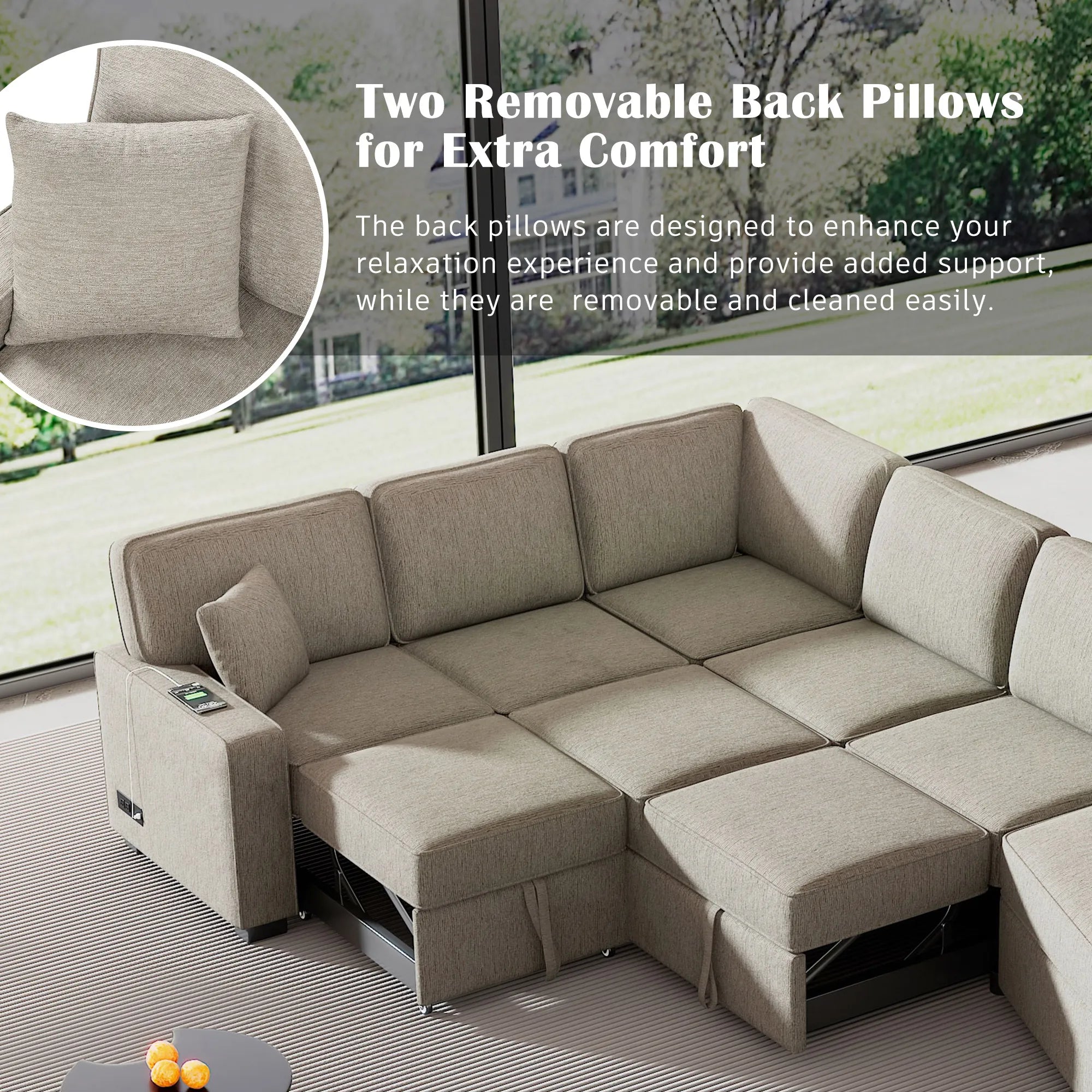 126" L Shape Sectional Sofa Bed