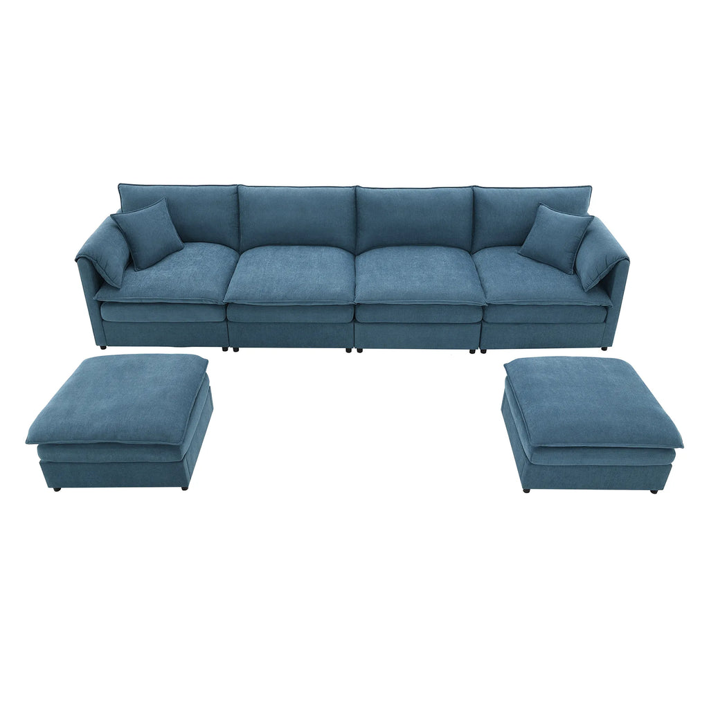 134" 6 Seater U Shaped Chenille Modular Sofa with Double Layer Cushions