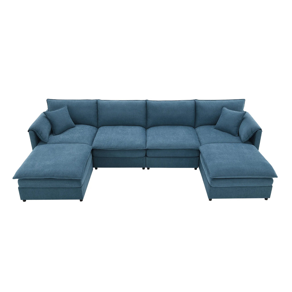 134" 6 Seater U Shaped Chenille Modular Sofa with Double Layer Cushions