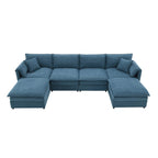 134" 6 Seater U Shaped Chenille Modular Sofa with Double Layer Cushions