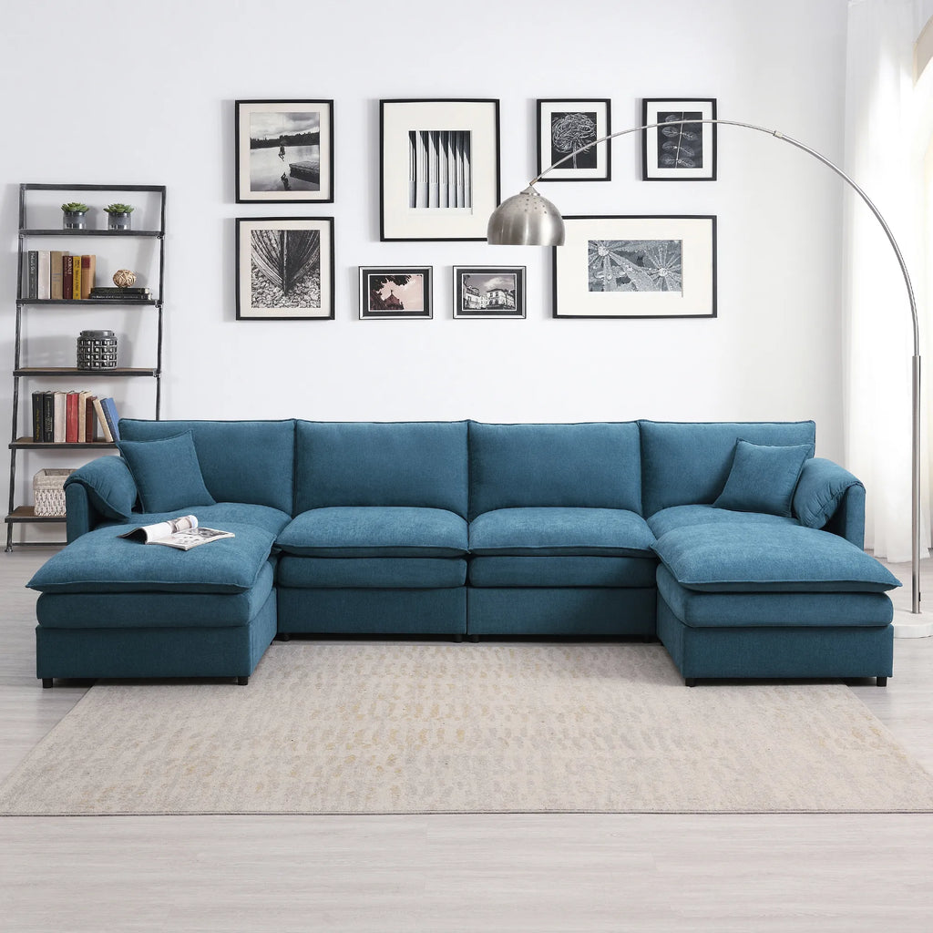 134" 6 Seater U Shaped Chenille Modular Sofa with Double Layer Cushions