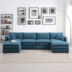 134" 6 Seater U Shaped Chenille Modular Sofa with Double Layer Cushions